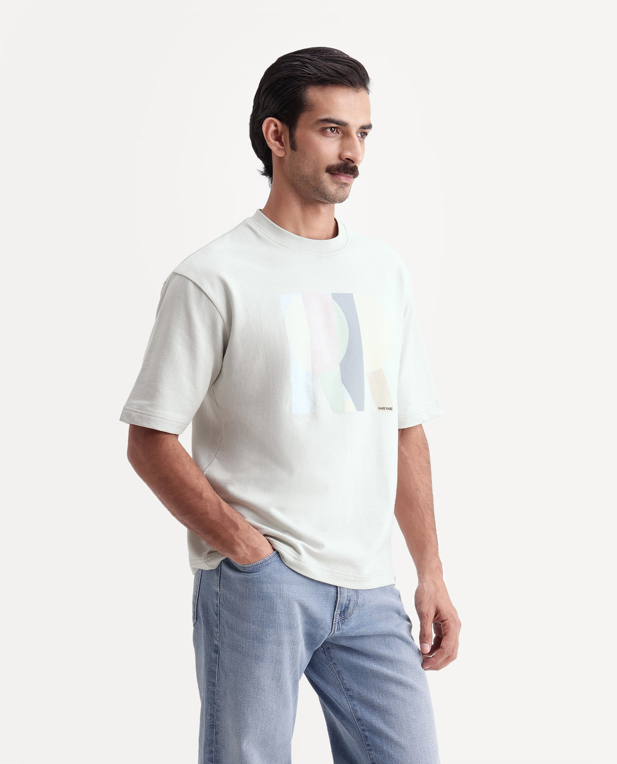 Rare Rabbit Men's Pokyo Grey Cotton Crew Neck Relaxed Graphic Print T-Shirt - image 6