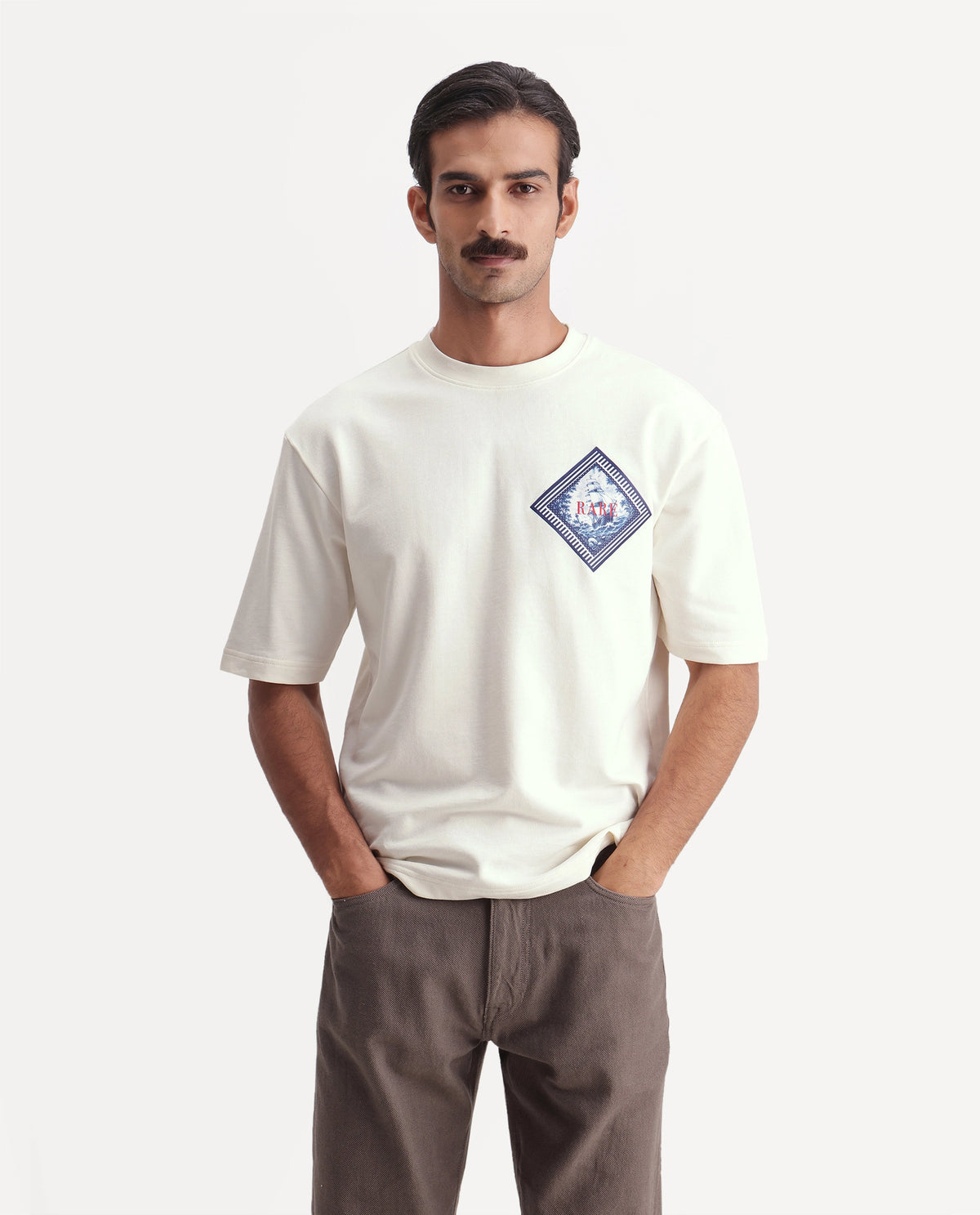 Rare Rabbit Men's Tuco Off White Cotton Crew Neck Relaxed Graphic Print T-Shirt - image 2