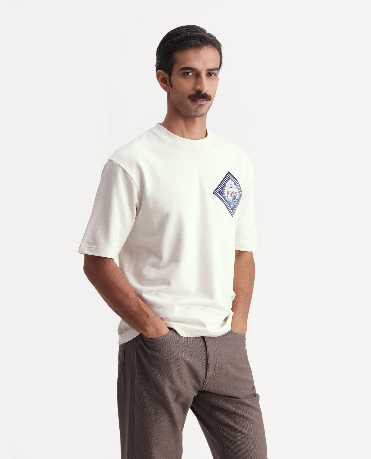 Rare Rabbit Men's Tuco Off White Cotton Crew Neck Relaxed Graphic Print T-Shirt - image 3