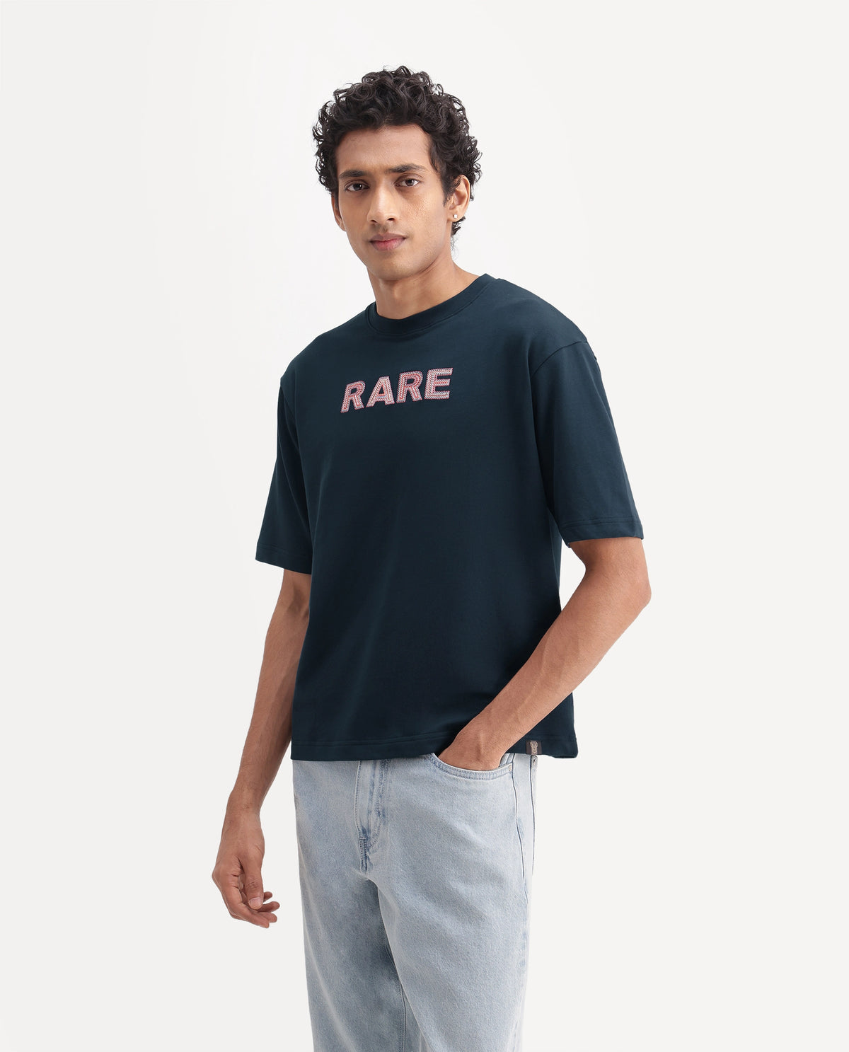 Rare Rabbit Men's Voca Dark Navy Cotton Crew Neck Relaxed Typography Print T-Shirt - image 3