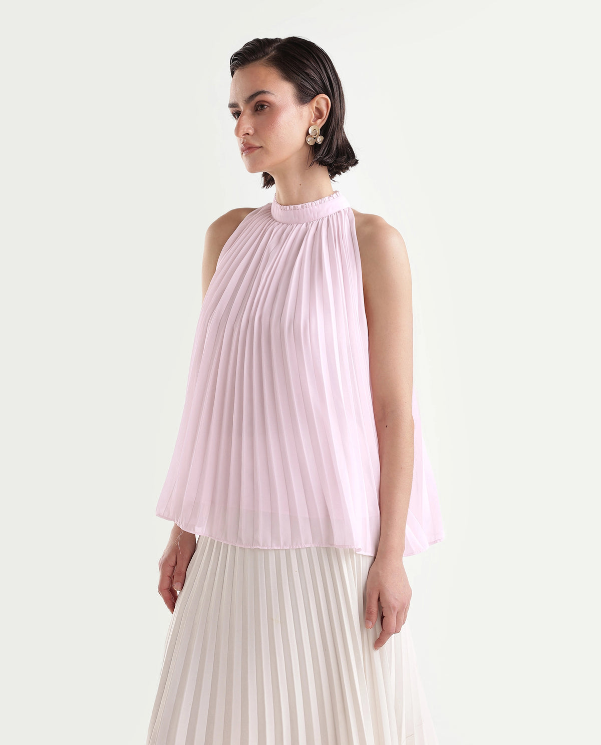 Rareism Women's Onple Light Pink Polyester High Neck Swing Top - image 5