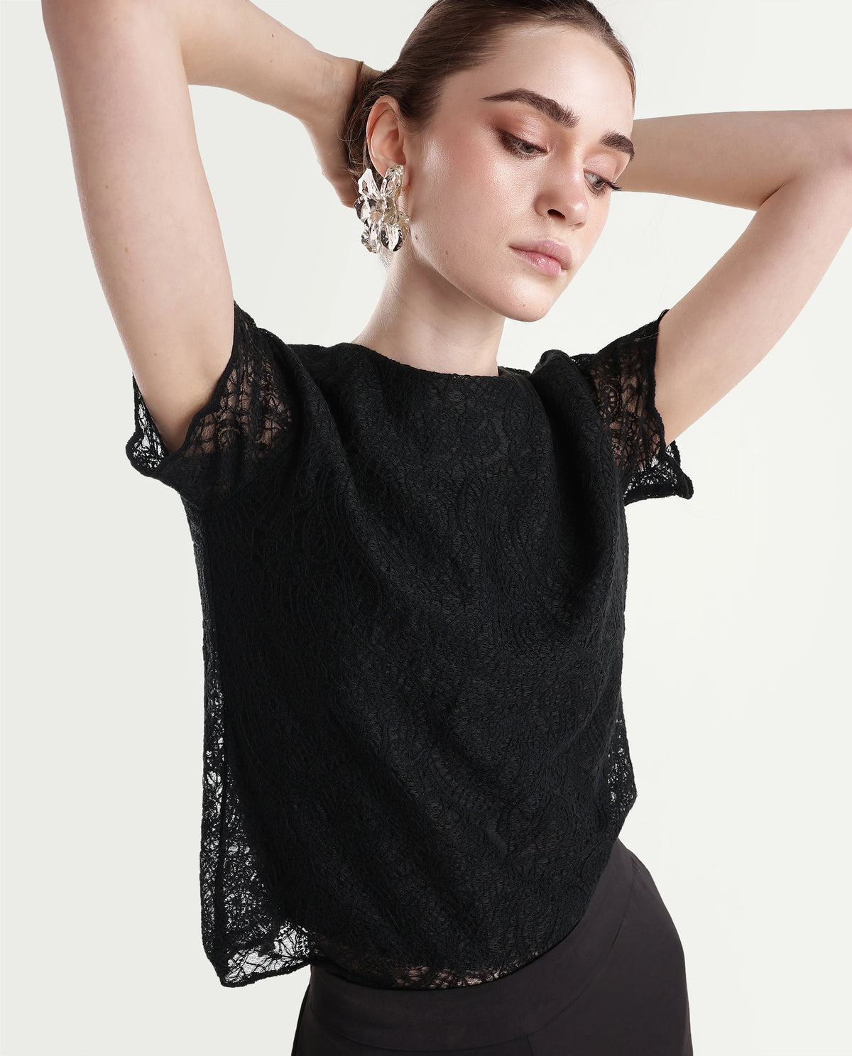 Rareism Women's Denmaria Black Polyester Button Regular Fit Top - image 1