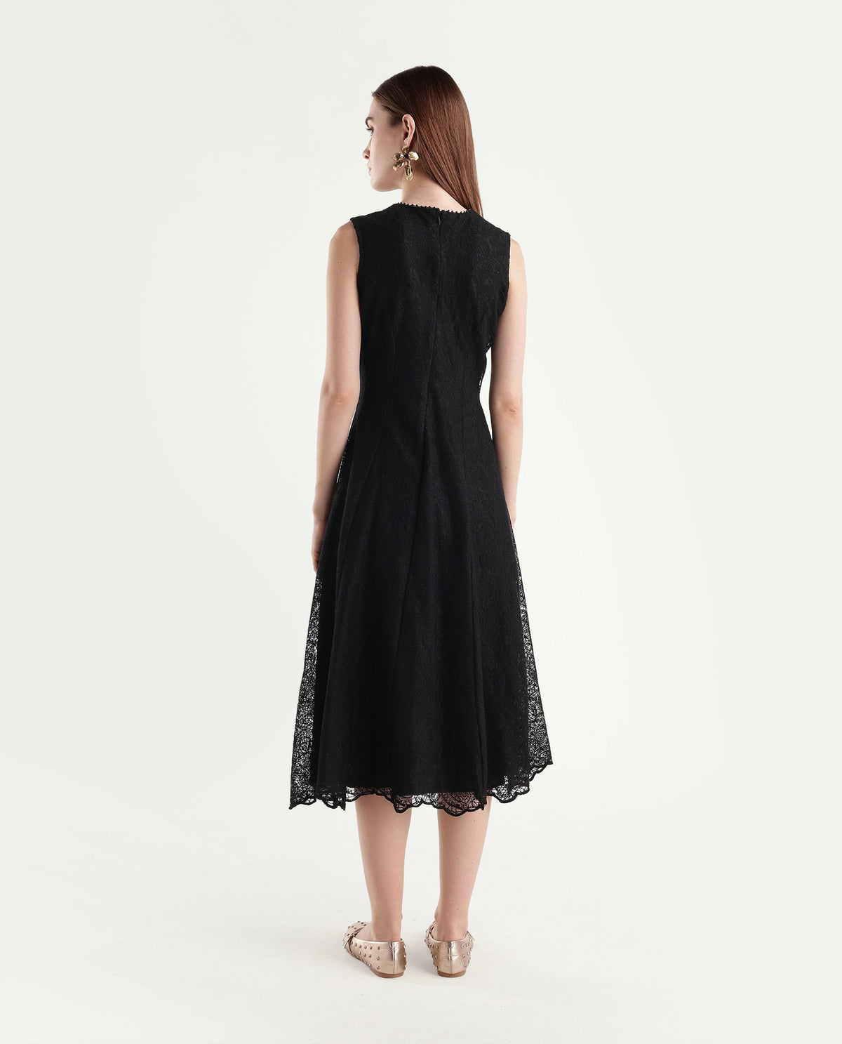 Rareism Women's Denmarki Black Polyester V-Neck A-Line Lace Dress - image 7