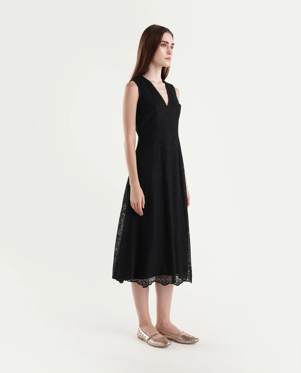 Rareism Women's Denmarki Black Polyester V-Neck A-Line Lace Dress - image 6