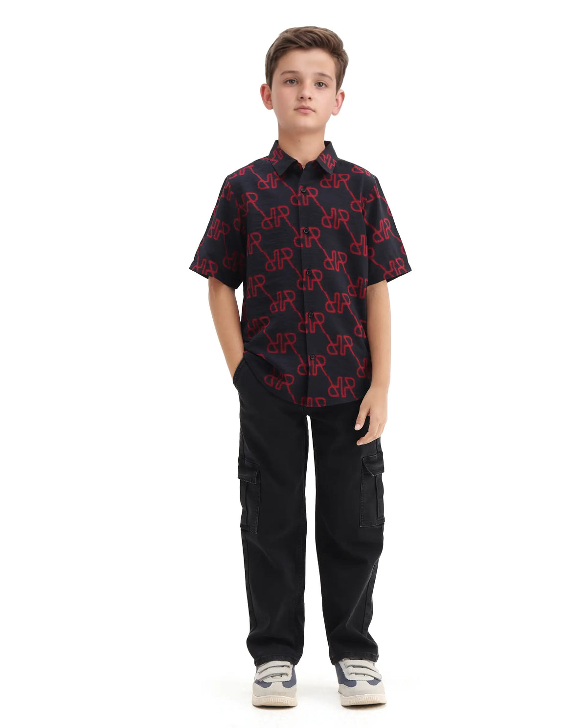 Rare Ones Kids Rron Dark Navy Nylon Blend Print Button Closure Regular Fit Shirt