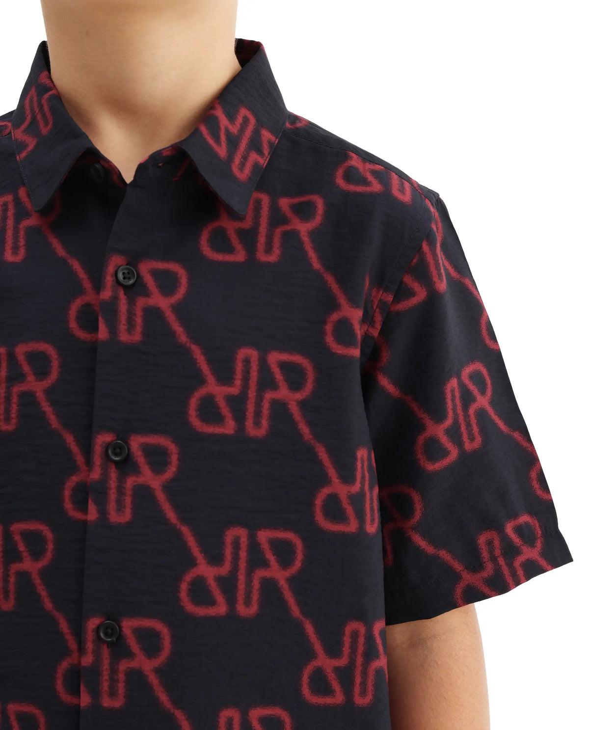 Rare Ones Kids Rron Dark Navy Nylon Blend Print Button Closure Regular Fit Shirt