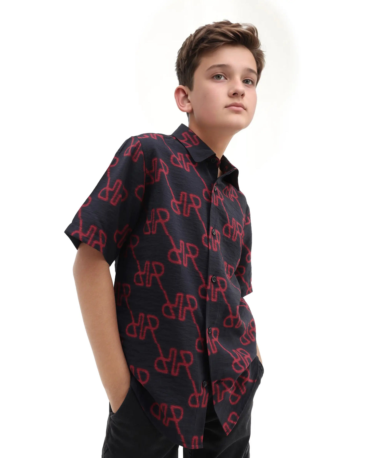 Rare Ones Kids Rron Dark Navy Nylon Blend Print Button Closure Regular Fit Shirt