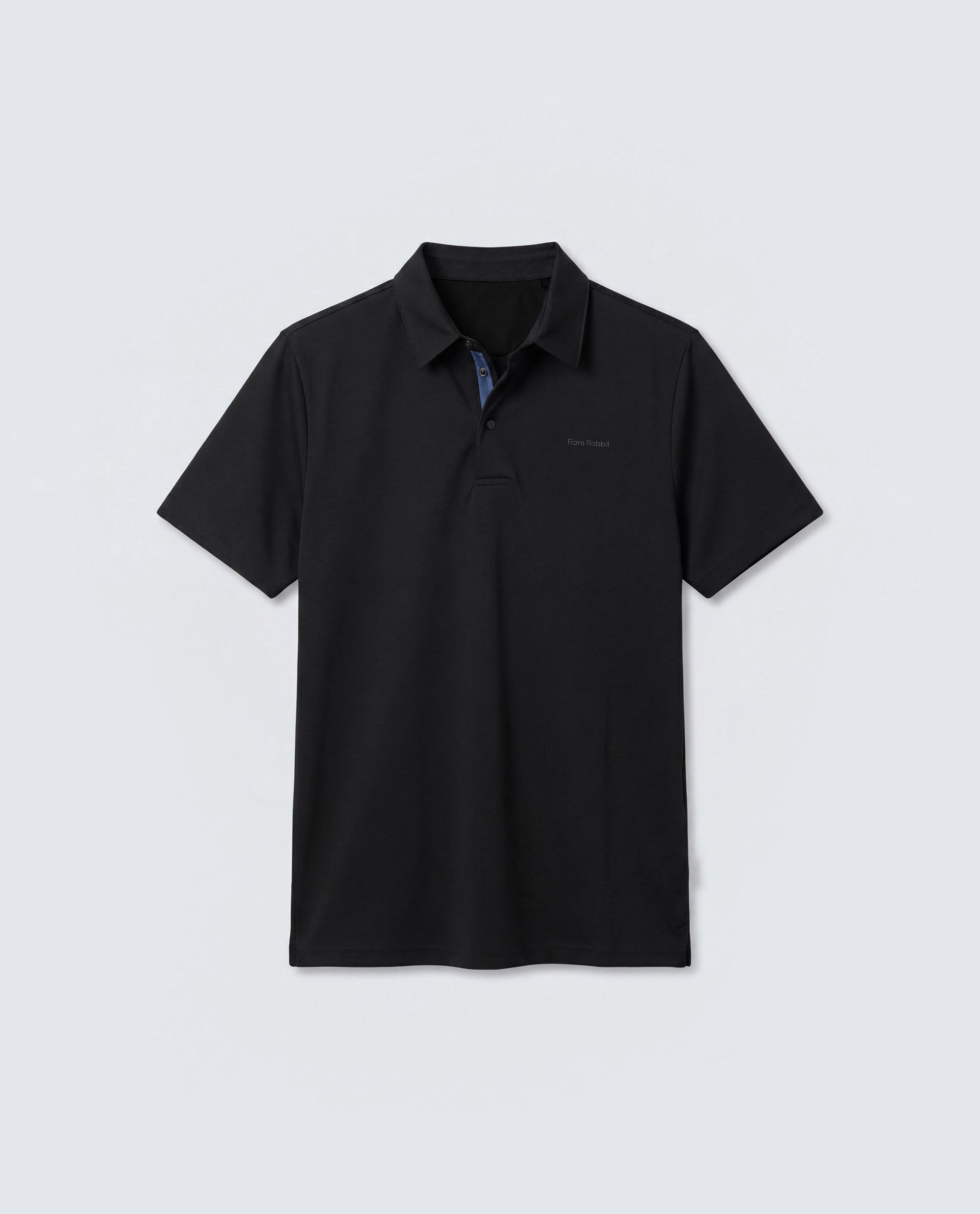 Rare Rabbit Men's Basic Rr-Corp-Mero Black Cotton Blend Spread Collar Regular Plain Polo