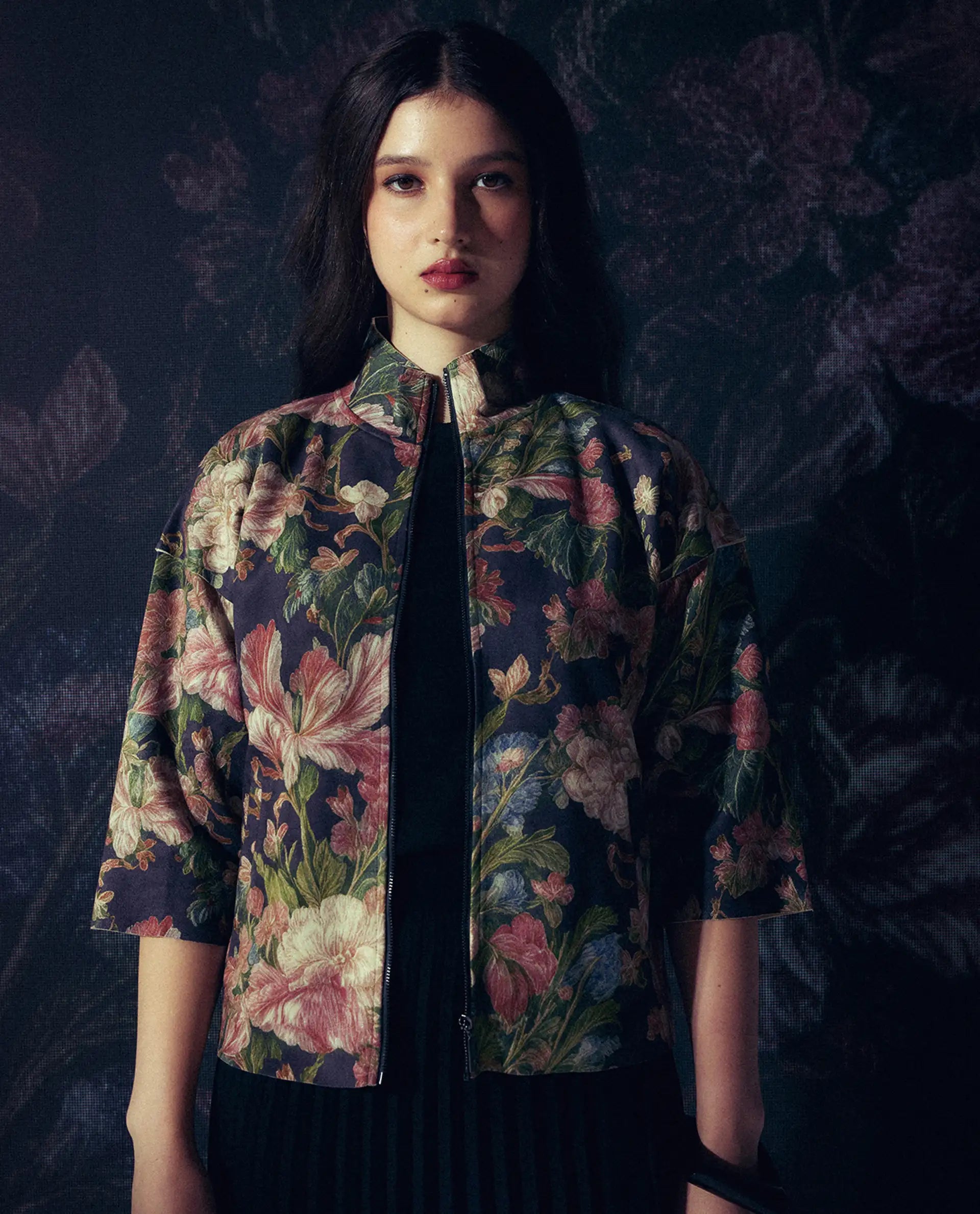 Rareism Women's Varo Grey Polyester Blend High Neck Boxy Fit Jacket