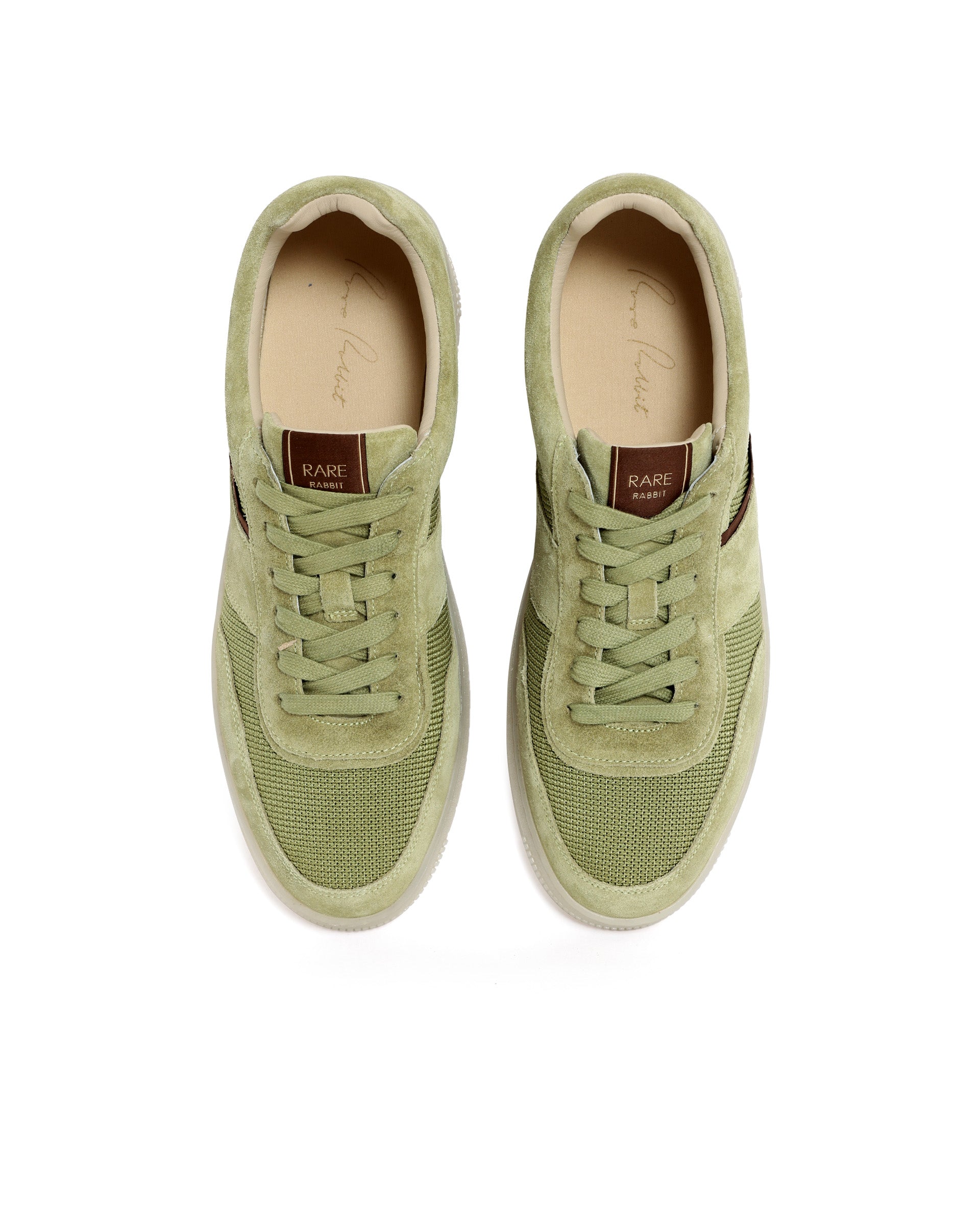 Rare Rabbit Men's Rubio Pastel Green Premium Suede, Leather and Mesh Upper Round Toe Low-Top Lace-Up Sneaker Shoes