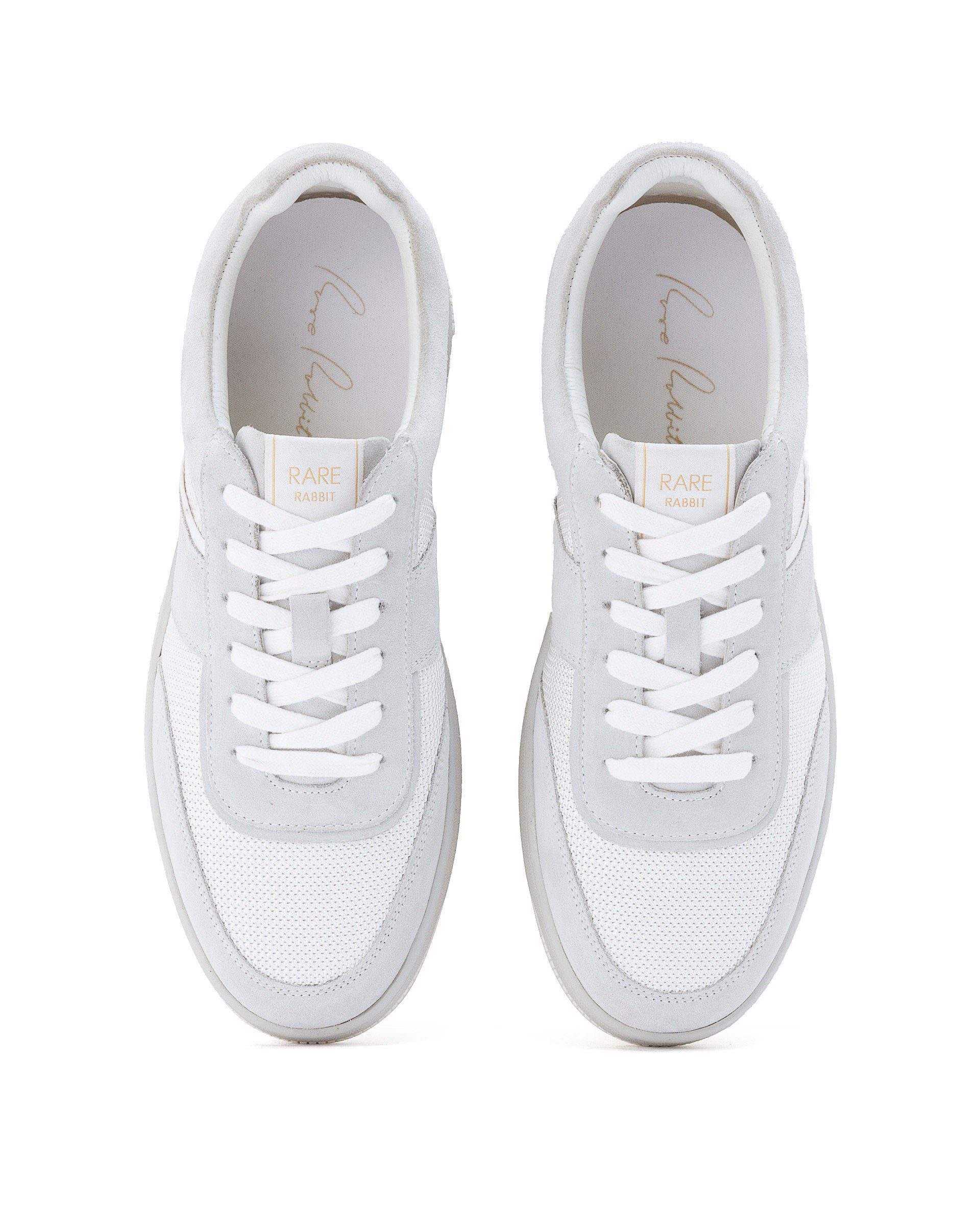 Rare Rabbit Men's Rubio White Premium Suede and Mesh Upper Round Toe Low-Top Lace-Up Sneaker Shoes