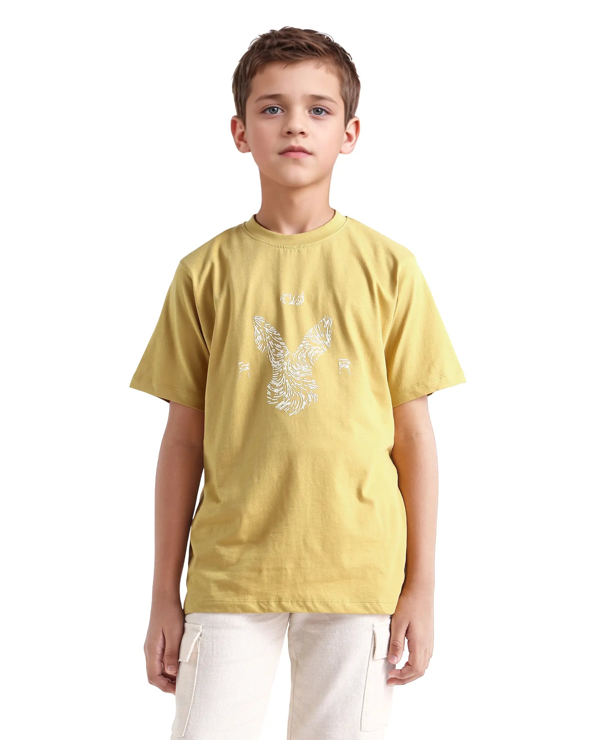 Rare Ones Kids Rude-K Dark Yellow Cotton Solid Regular Fit T-Shirt