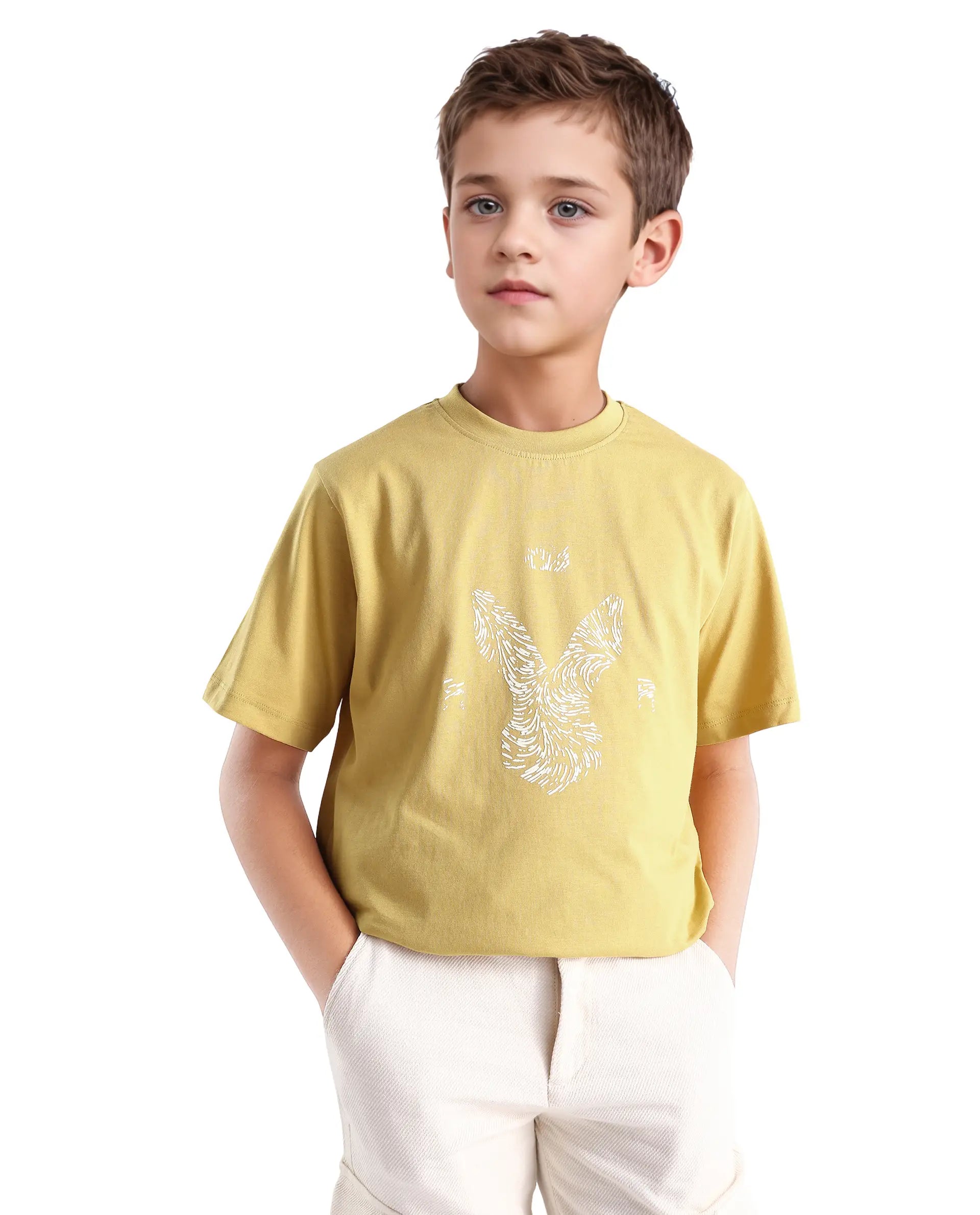 Rare Ones Kids Rude-K Dark Yellow Cotton Solid Regular Fit T-Shirt