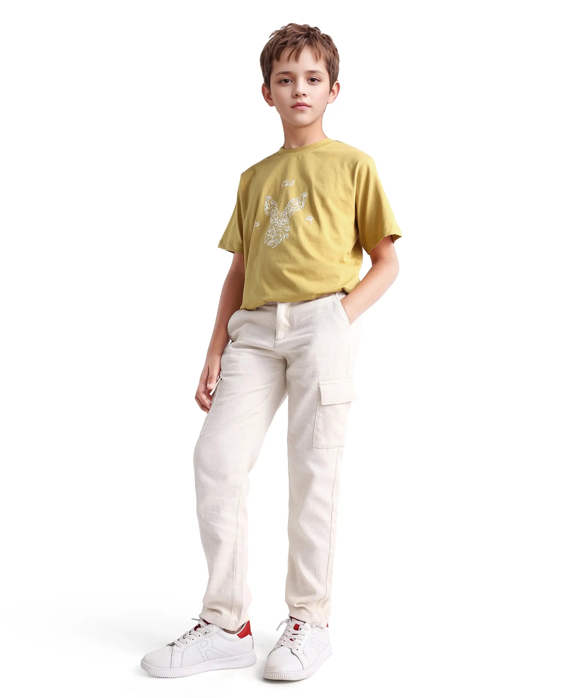 Rare Ones Kids Rude-K Dark Yellow Cotton Solid Regular Fit T-Shirt