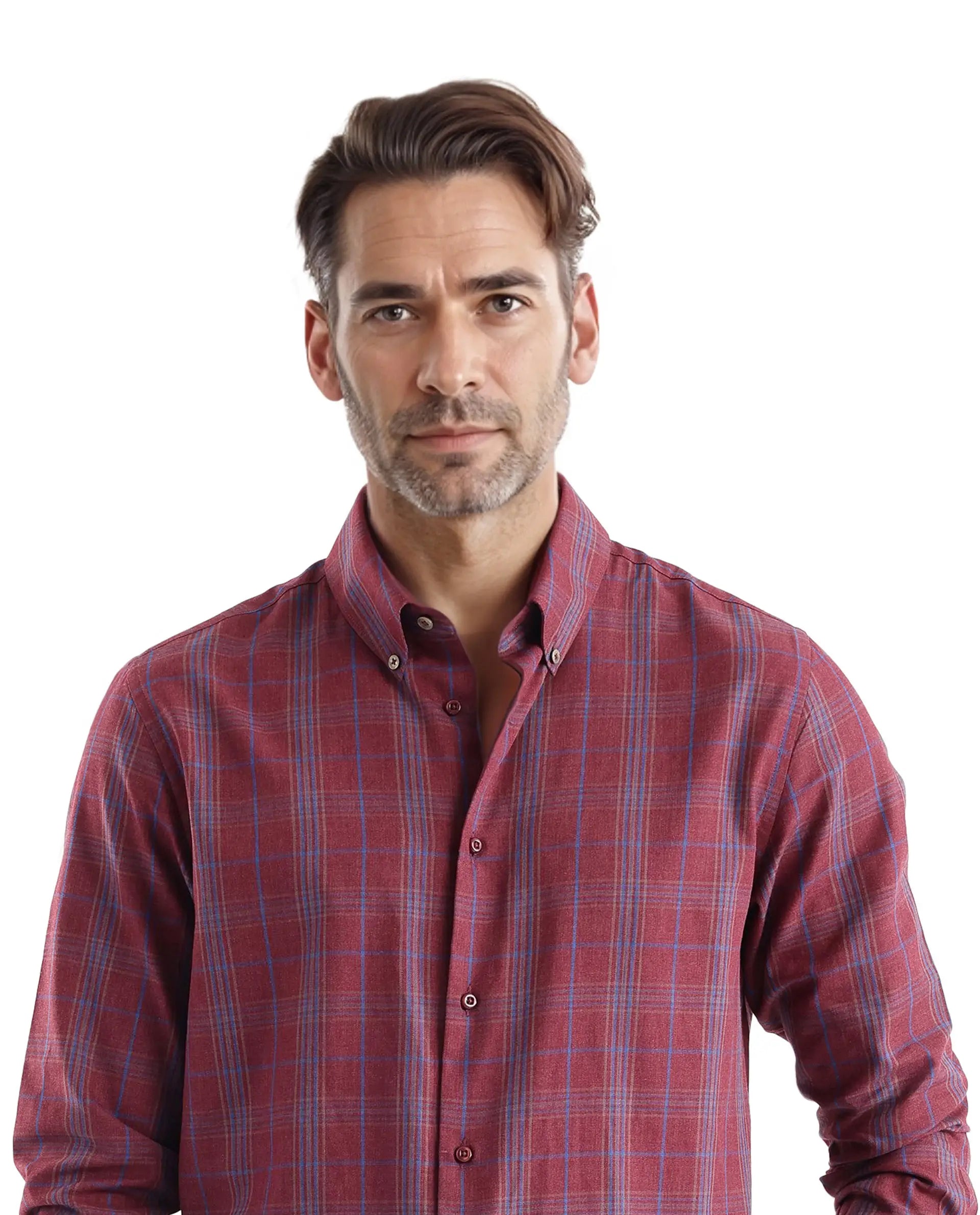 Rare Rabbit Men's Rudo Dark Red Cotton Fabric Full Sleeve Regular Fit Checks Shirt
