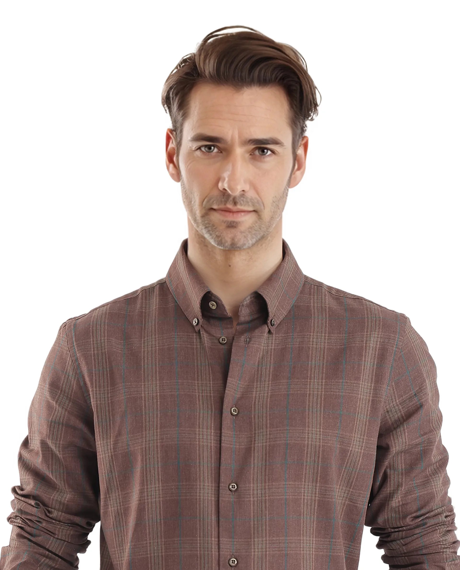 Rare Rabbit Men's Rudo Brown Cotton Fabric Full Sleeve Regular Fit Checks Shirt