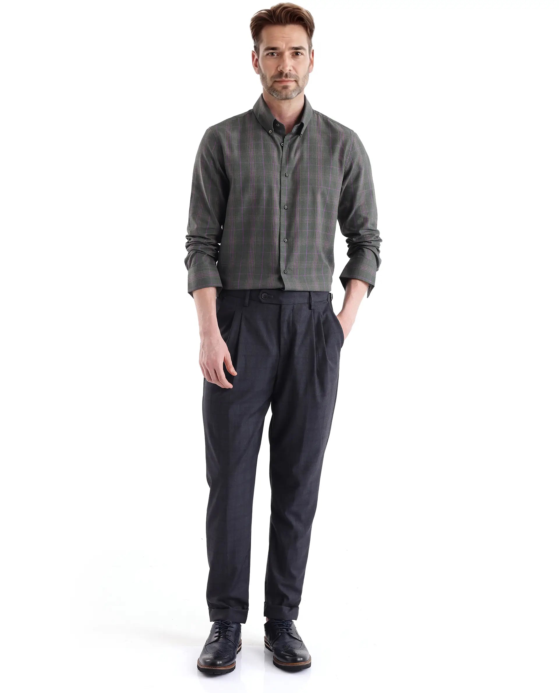 Rare Rabbit Men's Rudo Dark Green Cotton Fabric Full Sleeve Regular Fit Checks Shirt