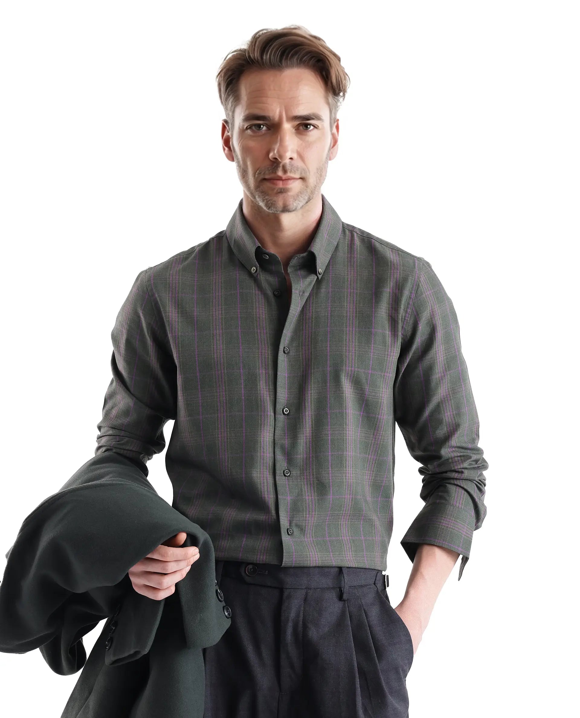 Rare Rabbit Men's Rudo Dark Green Cotton Fabric Full Sleeve Regular Fit Checks Shirt