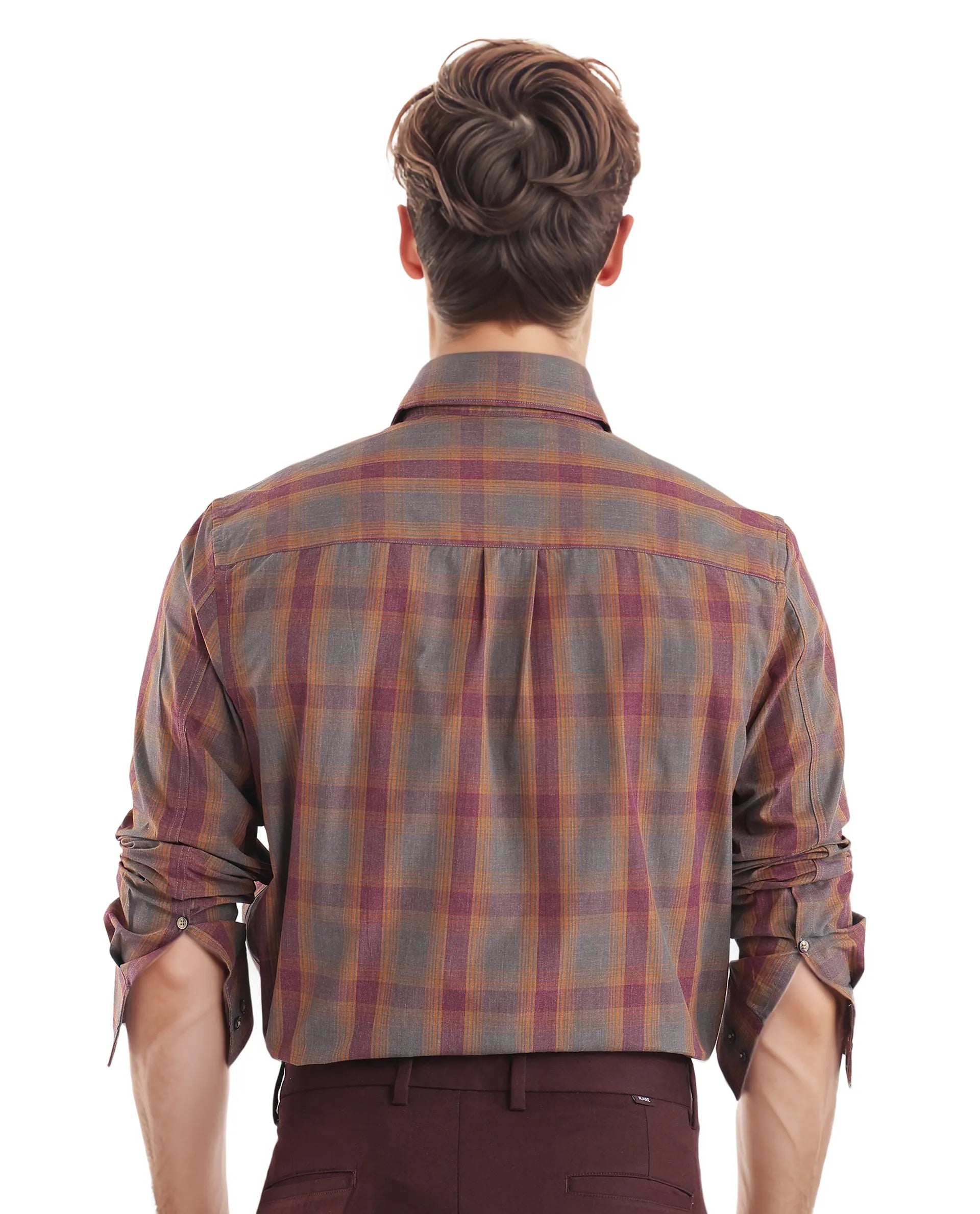 Rare Rabbit Men's Rudo Dark Grey Cotton Fabric Full Sleeve Regular Fit Checks Shirt