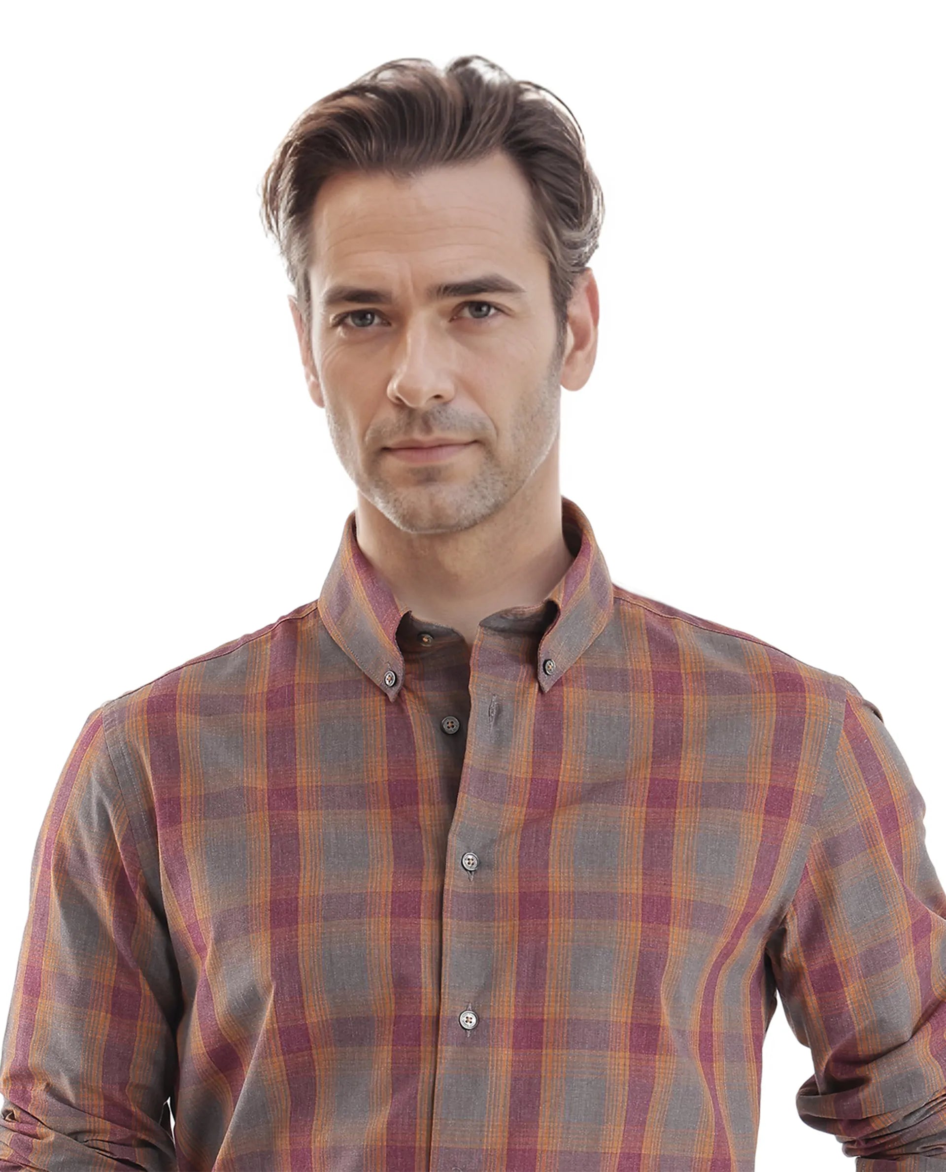 Rare Rabbit Men's Rudo Dark Grey Cotton Fabric Full Sleeve Regular Fit Checks Shirt