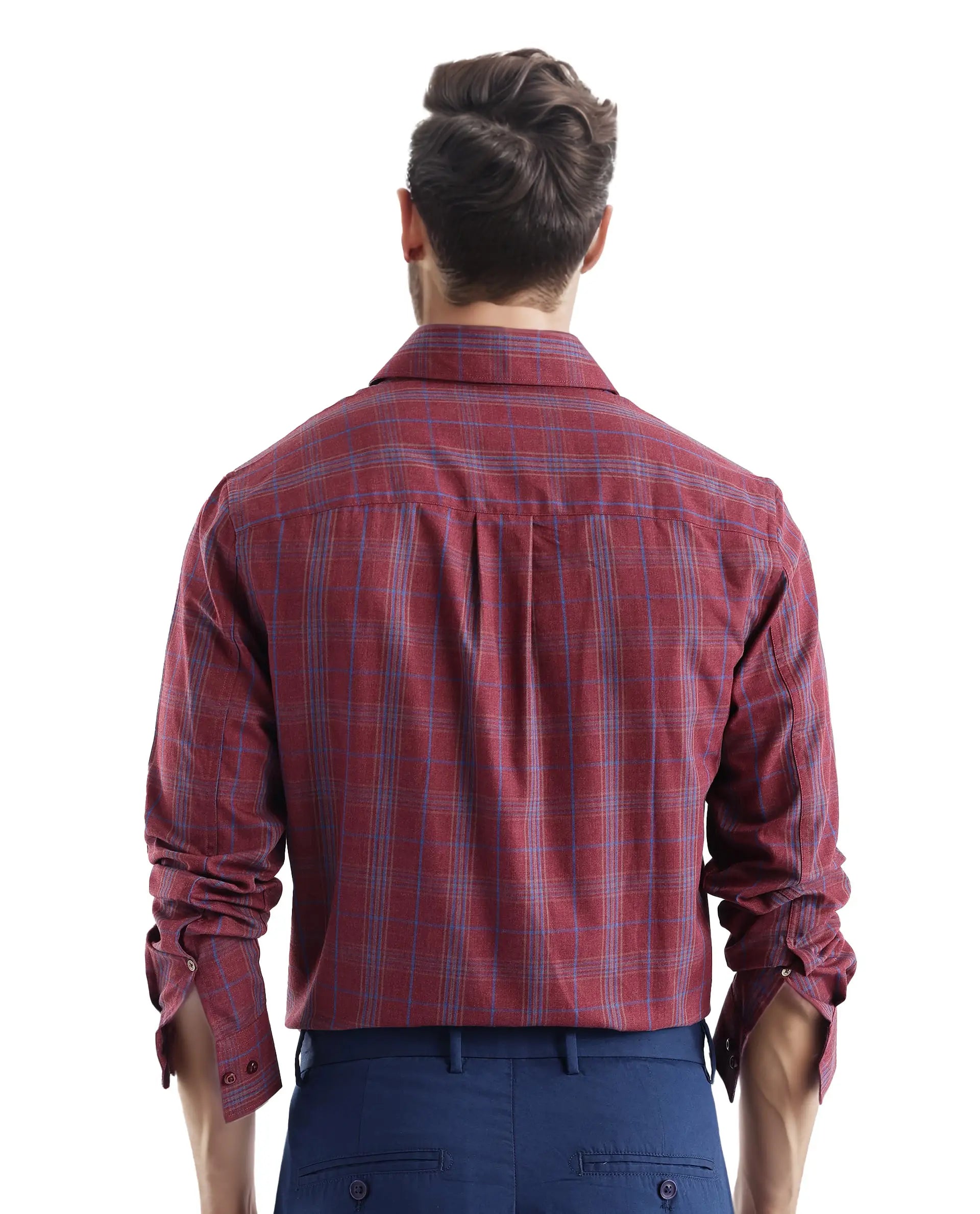 Rare Rabbit Men's Rudo Dark Red Cotton Fabric Full Sleeve Regular Fit Checks Shirt