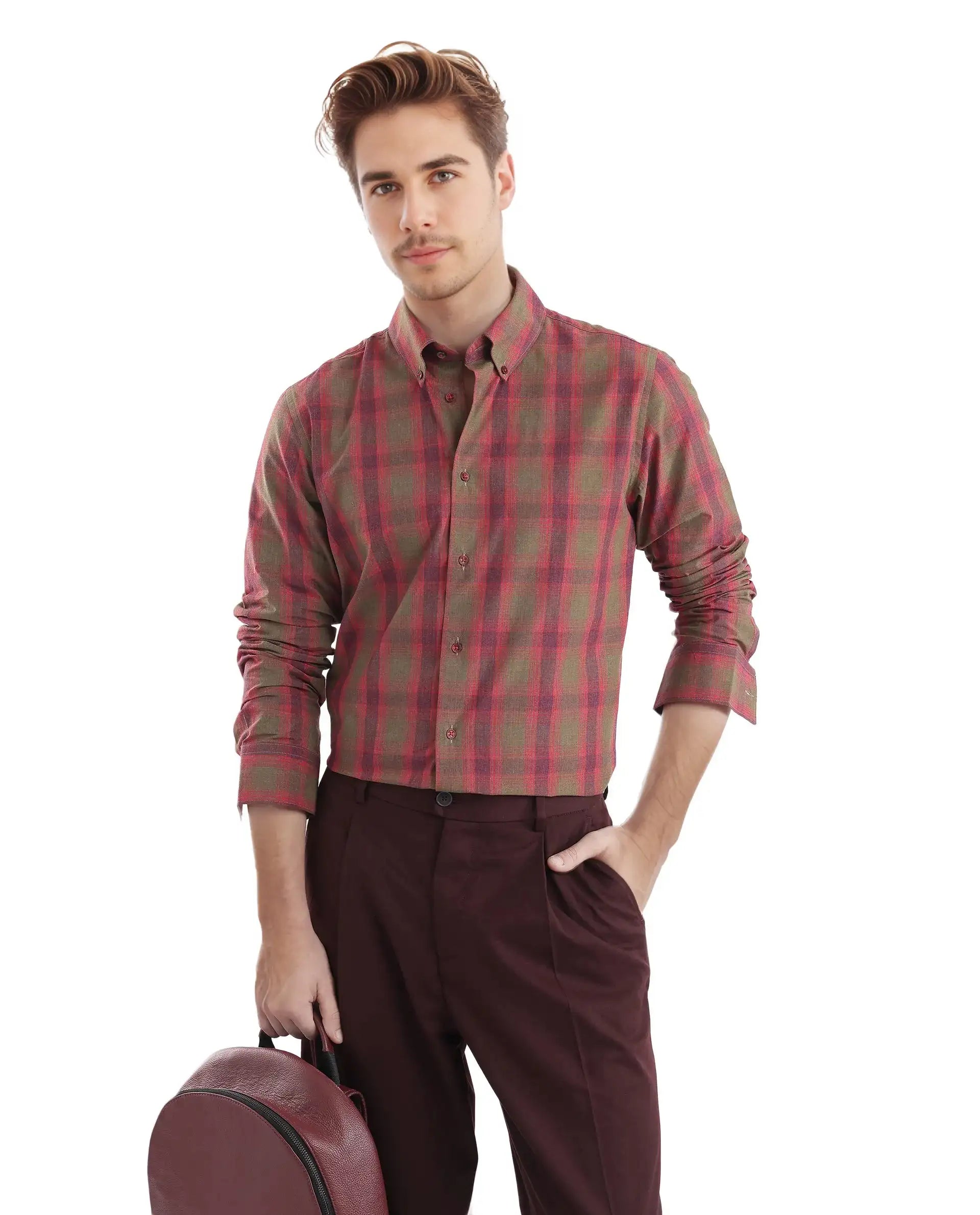 Rare Rabbit Men's Rudo Red Cotton Checked Print Regular Fit Full Sleeve Collared Shirt