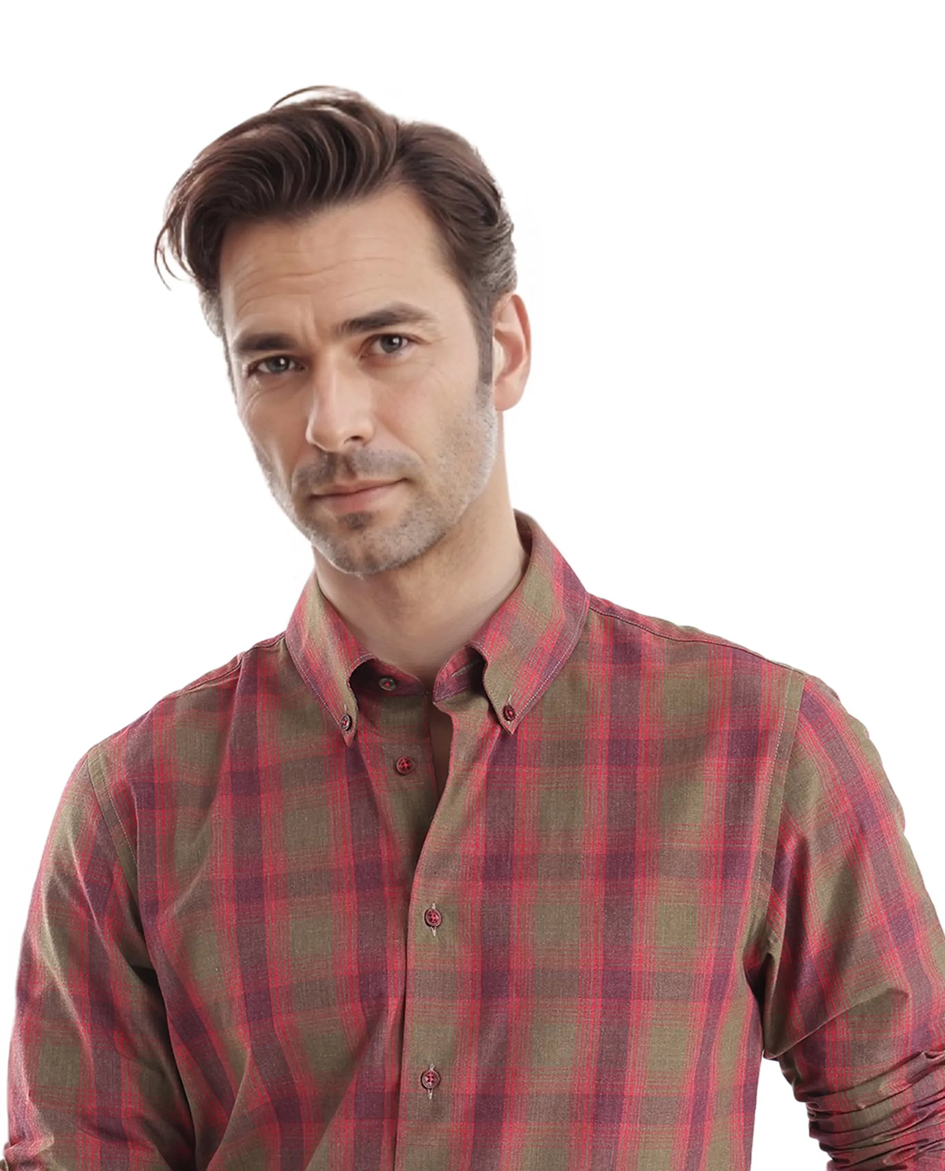 Rare Rabbit Men's Rudo Red Cotton Fabric Full Sleeve Regular Fit Checks Shirt