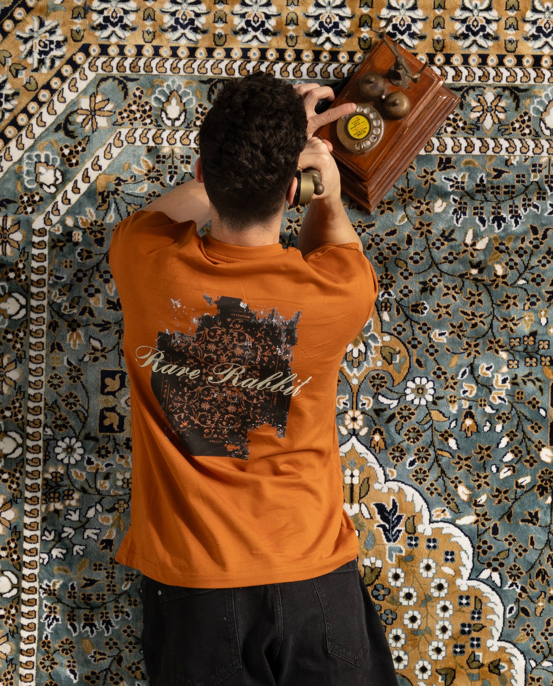 Rare Rabbit Men's Rugy Rust Cotton Graphic Print Qlo Fit Half Sleeve Crew Neck T-Shirt