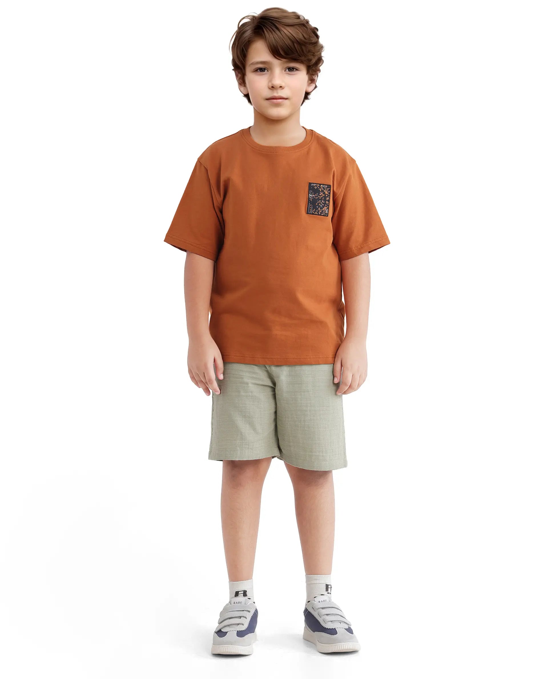 Rare Ones Kids Rugy-K Rust Cotton Short Sleeve Crew Neck Printed Boxy T-Shirt