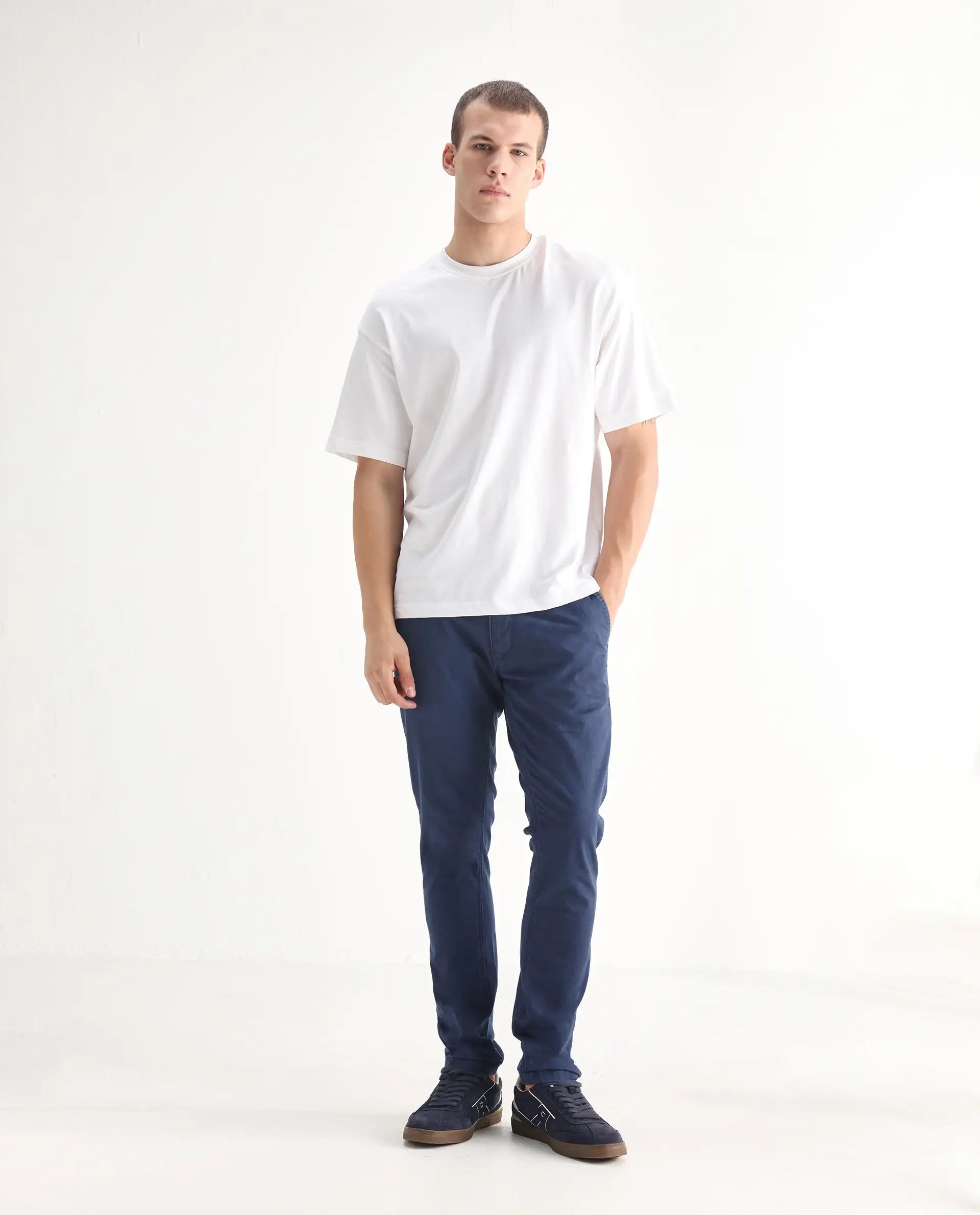 Rare Rabbit Men's Ruiz Blue Cotton Plain Hawk Slim Fit Jeans