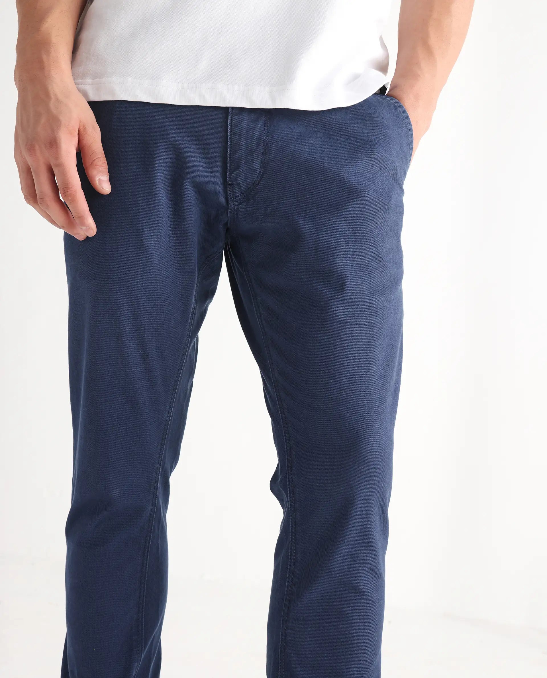 Rare Rabbit Men's Ruiz Blue Cotton Plain Hawk Slim Fit Jeans