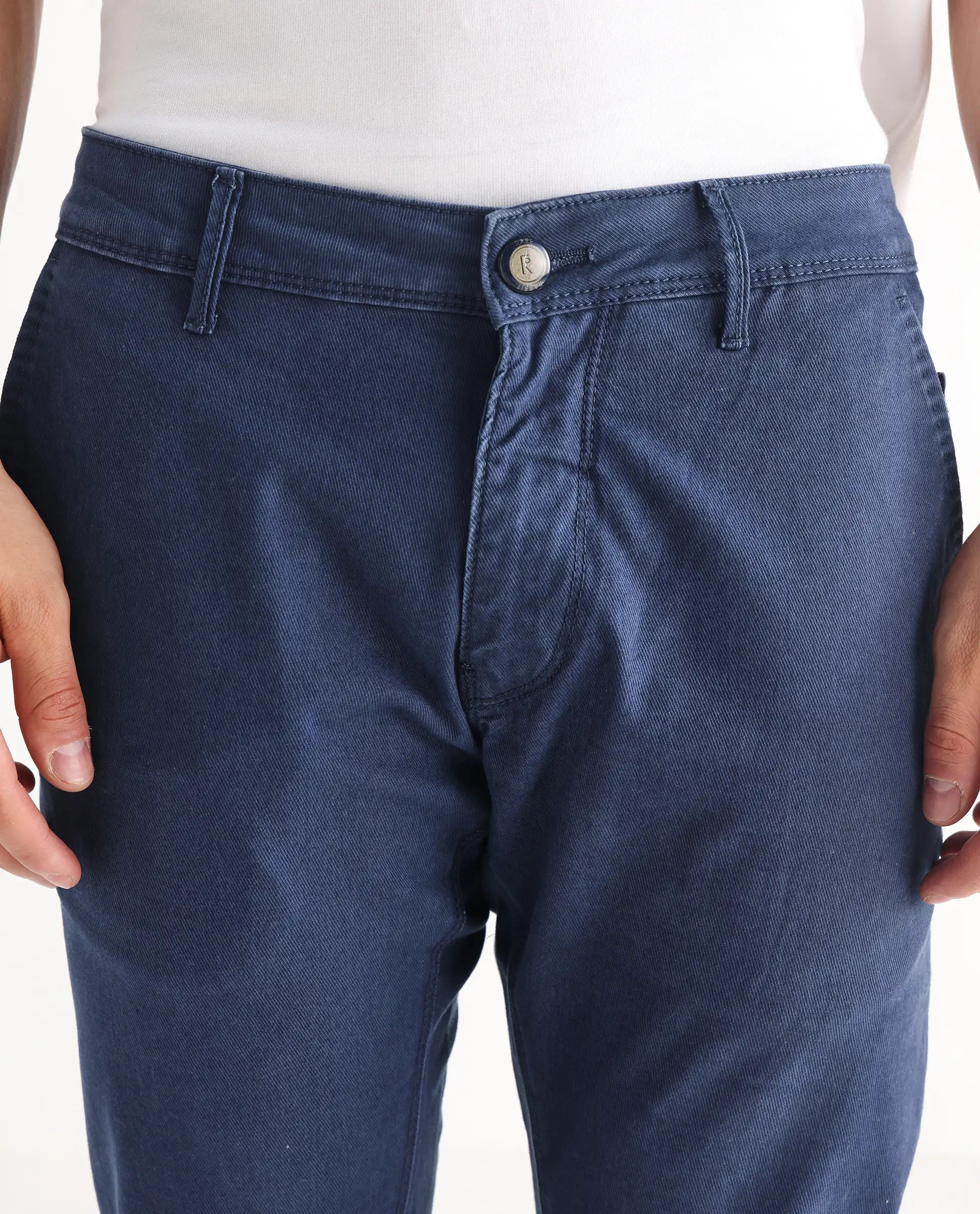 Rare Rabbit Men's Ruiz Blue Cotton Plain Hawk Slim Fit Jeans