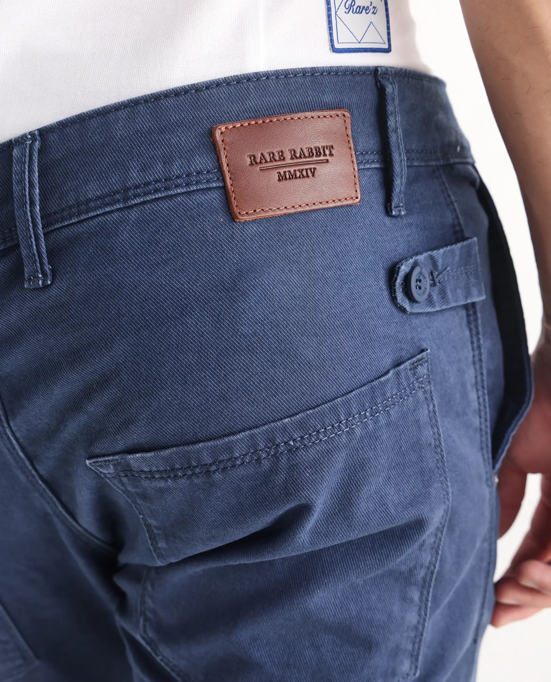 Rare Rabbit Men's Ruiz Blue Cotton Plain Hawk Slim Fit Jeans