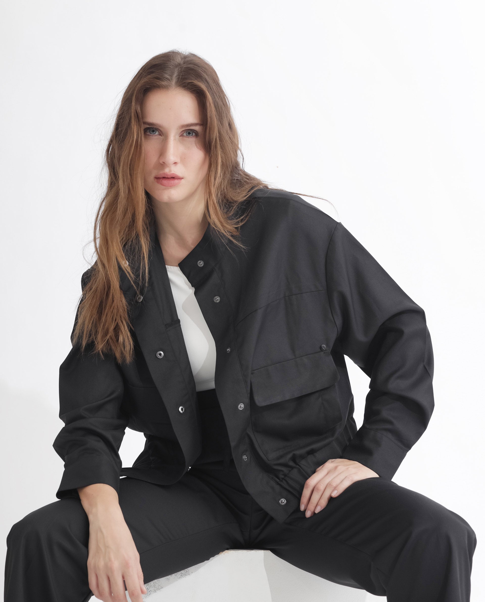 Rareism Women Ruks Black Velvet Full Sleeves Solid High Neck Jacket