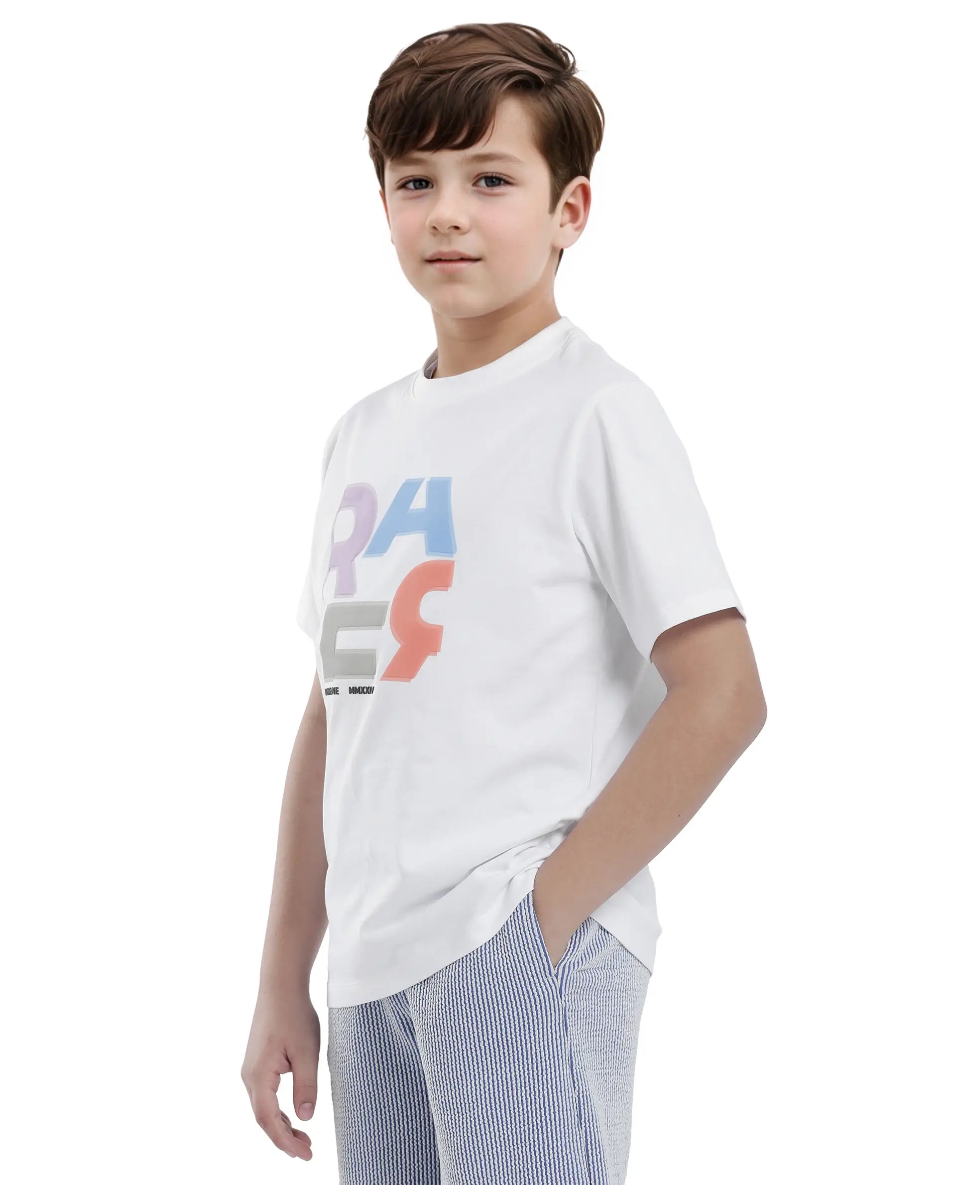 Rare Ones Kids Rush White Cotton Blend Half Sleeve Printed Regular Fit T-Shirt