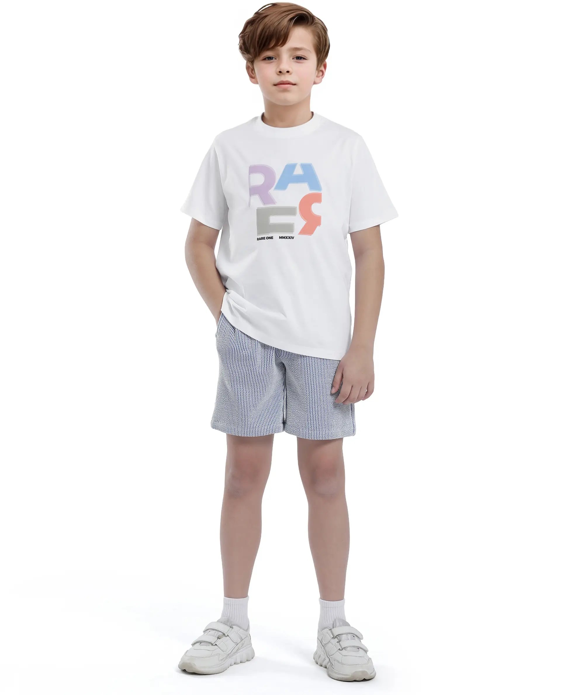 Rare Ones Kids Rush White Cotton Blend Half Sleeve Printed Regular Fit T-Shirt