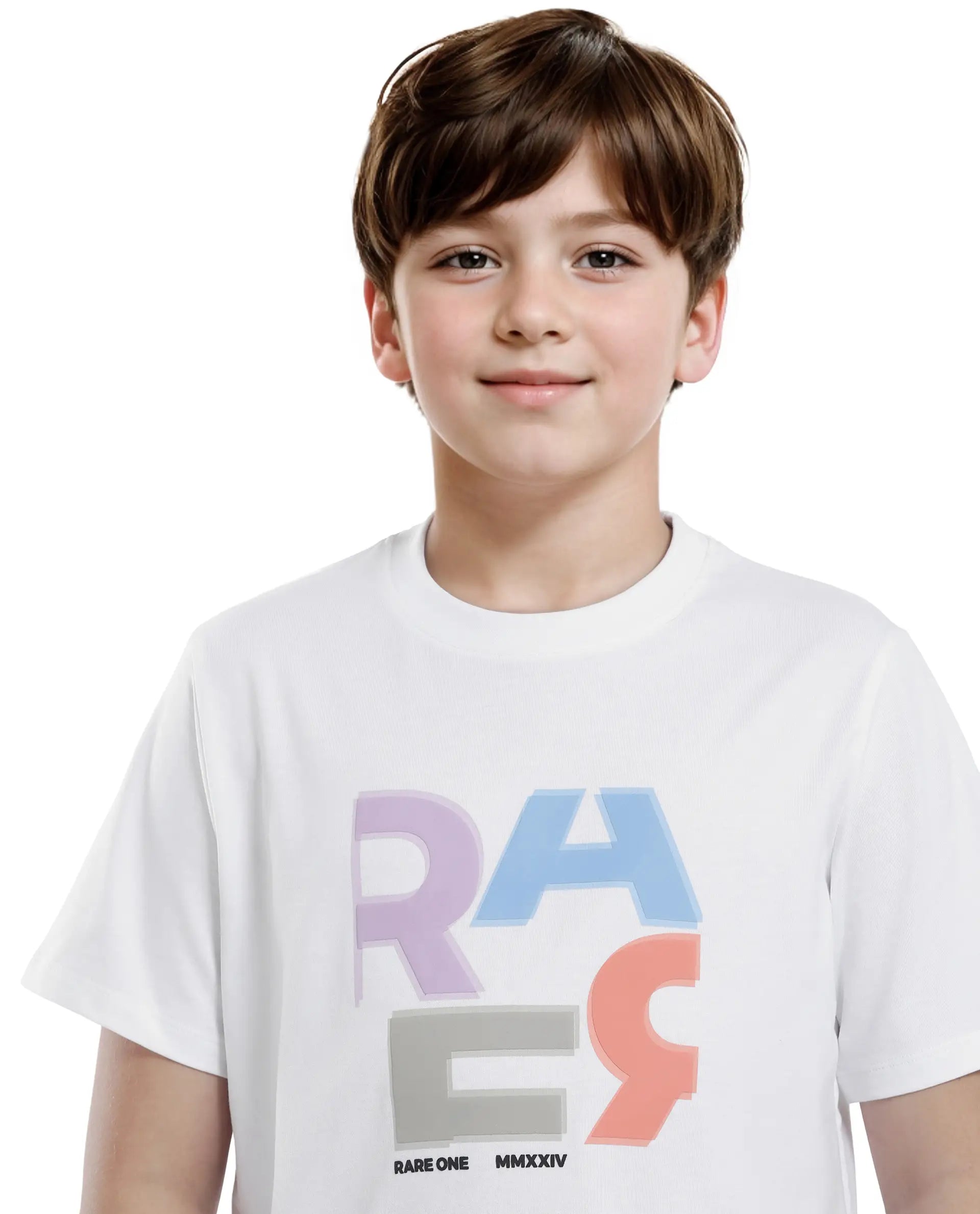 Rare Ones Kids Rush White Cotton Blend Half Sleeve Printed Regular Fit T-Shirt