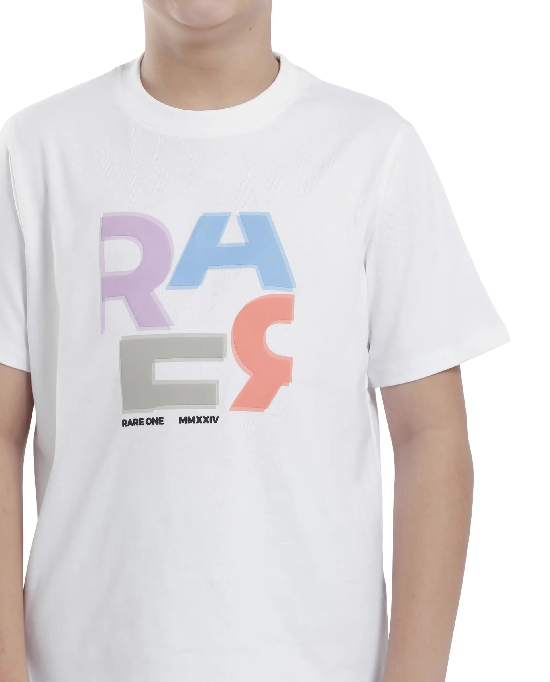 Rare Ones Kids Rush White Cotton Blend Half Sleeve Printed Regular Fit T-Shirt