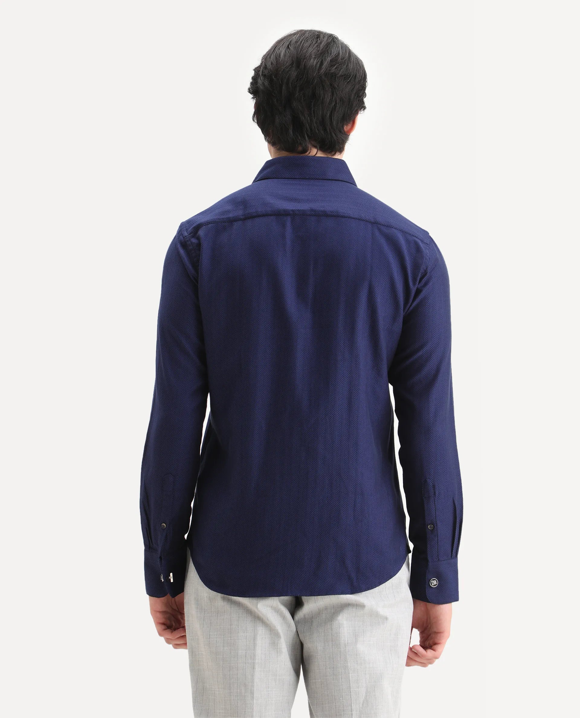 Rare Rabbit Men's Ruther Navy Cotton Plain Regular Fit Full Sleeve Collared Shirt