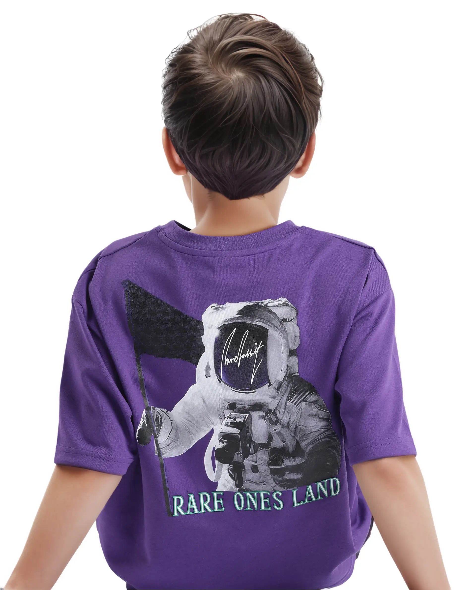 Rare Ones Kids Ryan Dark Purple Cotton Poly Short Sleeve Crew Neck Discharge With Hd Print Boxy T-Shirt