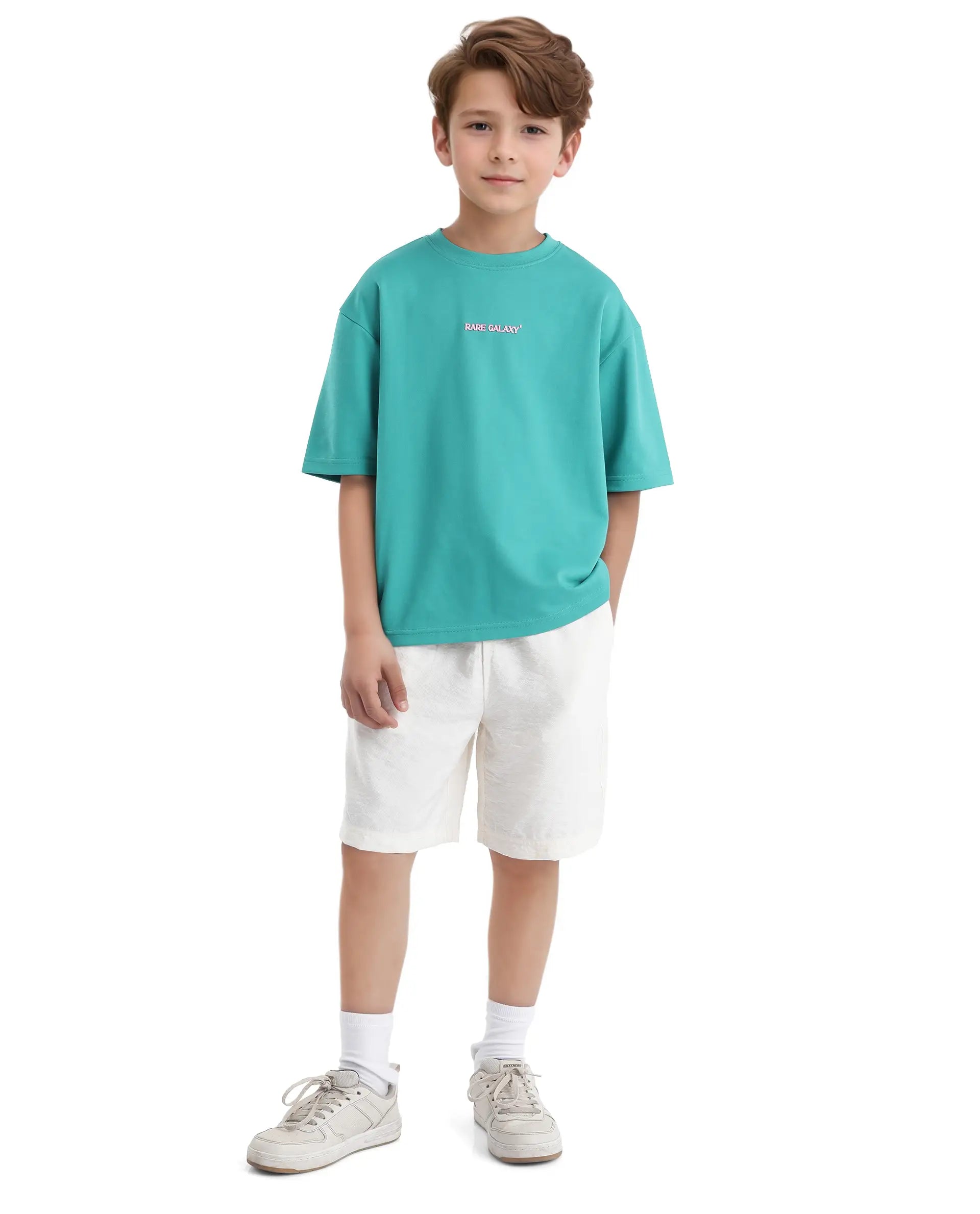 Rare Ones Kids Ryan Flouroscent Green Cotton Poly Short Sleeve Crew Neck Discharge With Hd Print Boxy T-Shirt