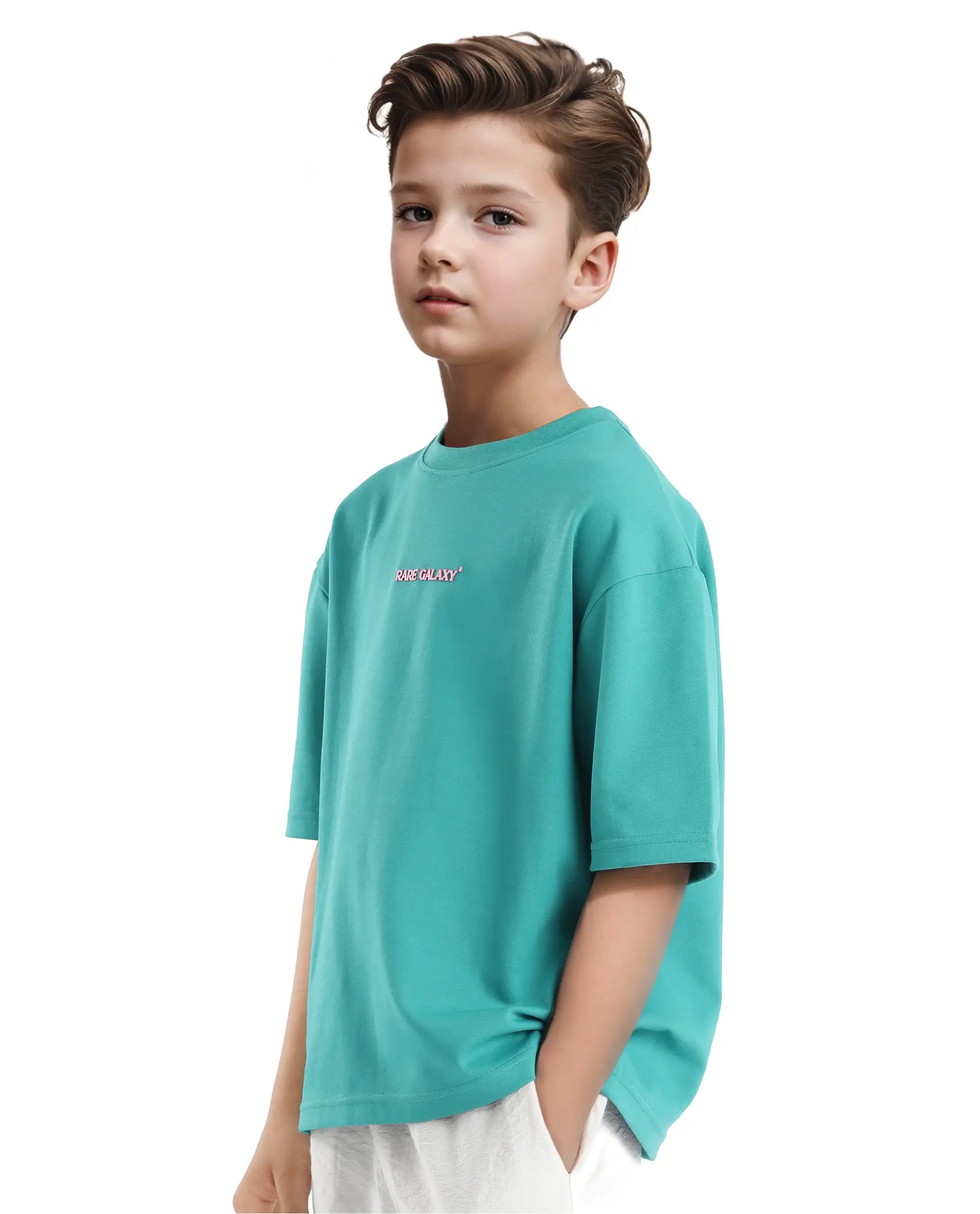 Rare Ones Kids Ryan Flouroscent Green Cotton Poly Short Sleeve Crew Neck Discharge With Hd Print Boxy T-Shirt