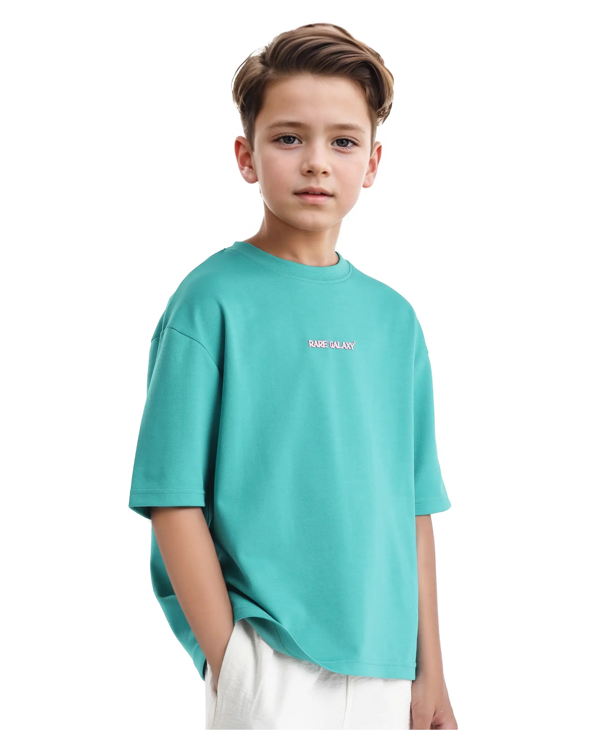 Rare Ones Kids Ryan Flouroscent Green Cotton Poly Short Sleeve Crew Neck Discharge With Hd Print Boxy T-Shirt