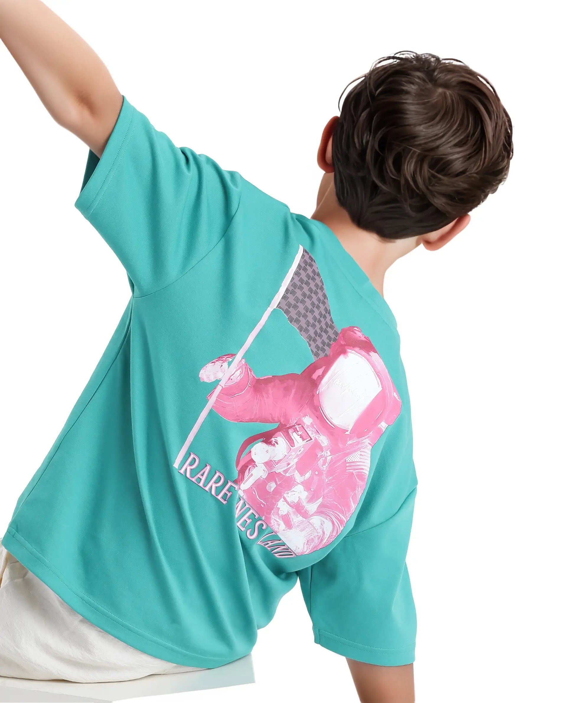 Rare Ones Kids Ryan Flouroscent Green Cotton Poly Short Sleeve Crew Neck Discharge With Hd Print Boxy T-Shirt