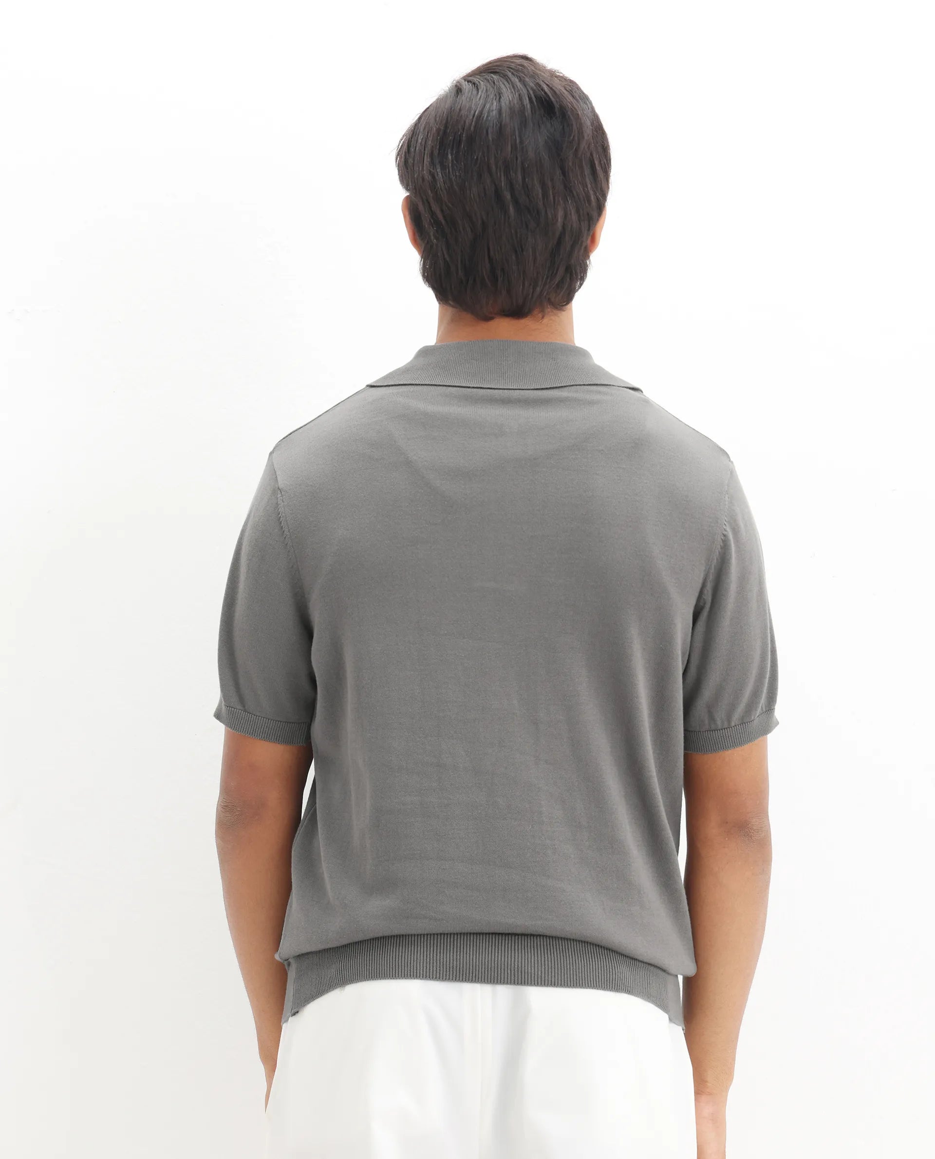 Rare Rabbit Men's Ryd Dark Grey Cotton Plain Regular Fit Half Sleeve Polo