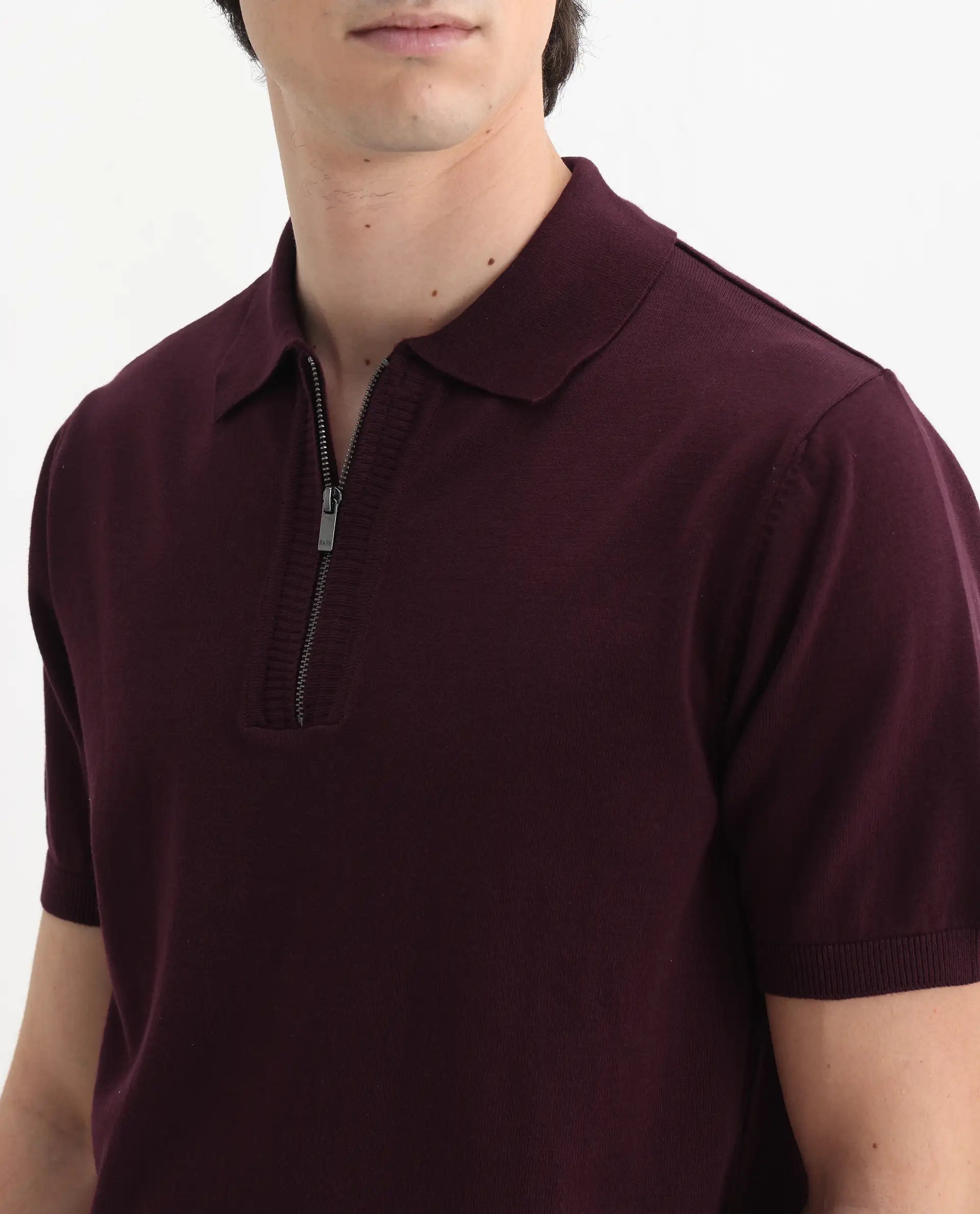 Rare Rabbit Men's Ryd Maroon Cotton Plain Regular Fit Half Sleeve Polo