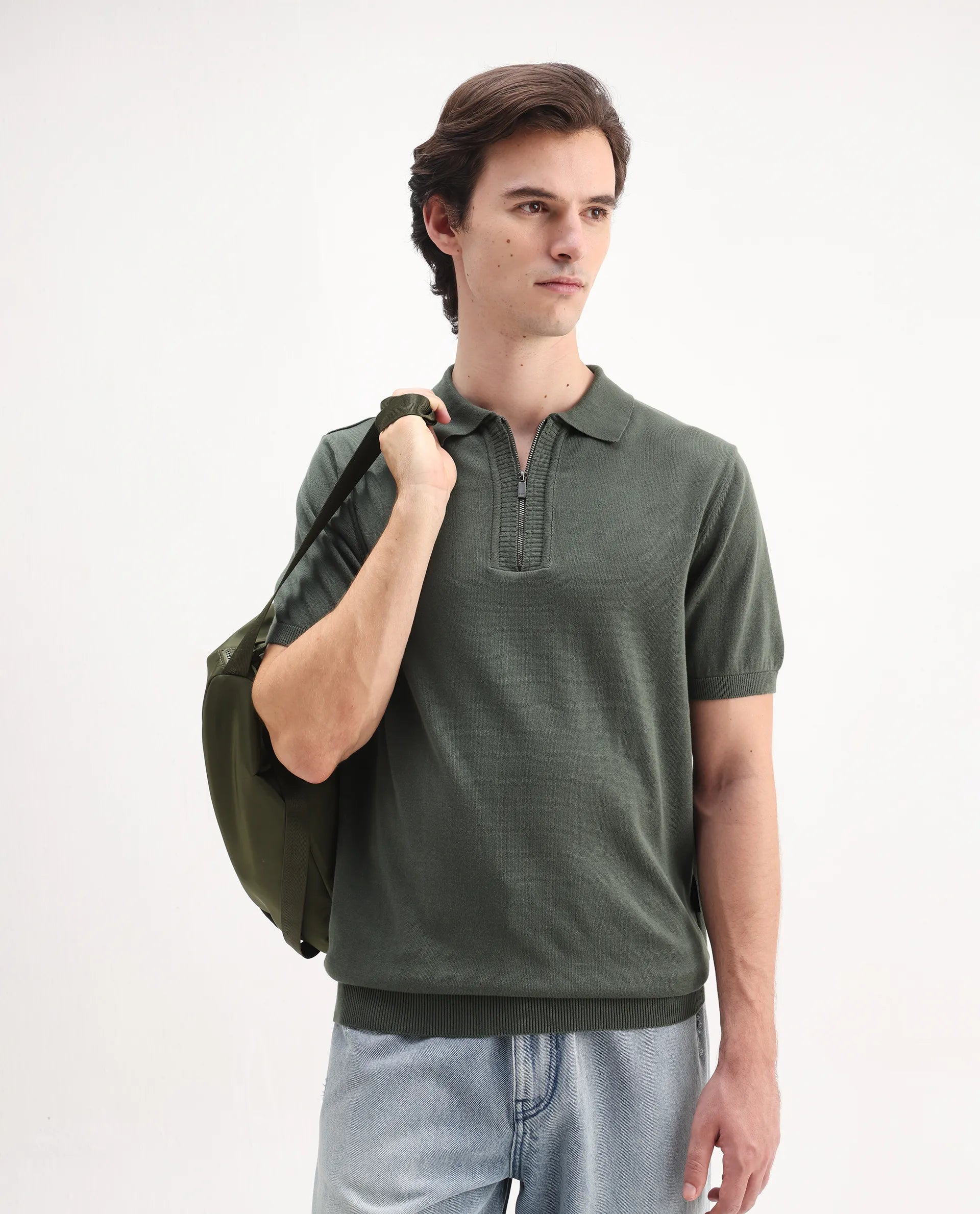 Rare Rabbit Men's Ryd Pastel Cotton Plain Regular Fit Half Sleeve Polo