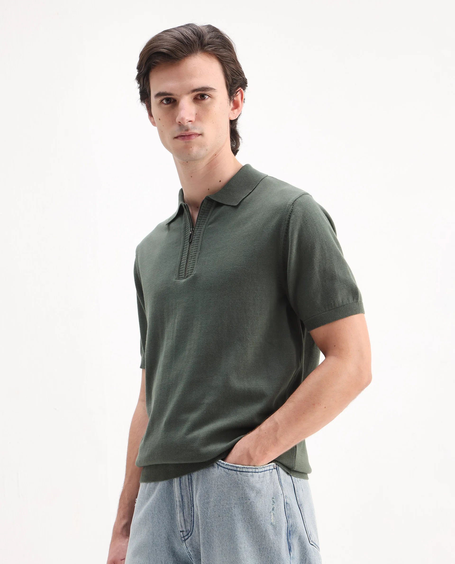 Rare Rabbit Men's Ryd Pastel Cotton Plain Regular Fit Half Sleeve Polo