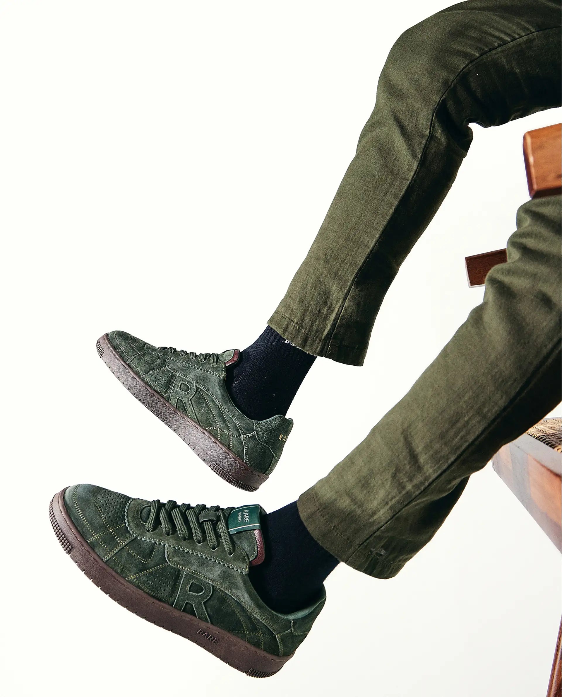 Rare Rabbit Men's Ragno Green Genuine Suede Leather Low-Top Lace Up Sneaker Shoes