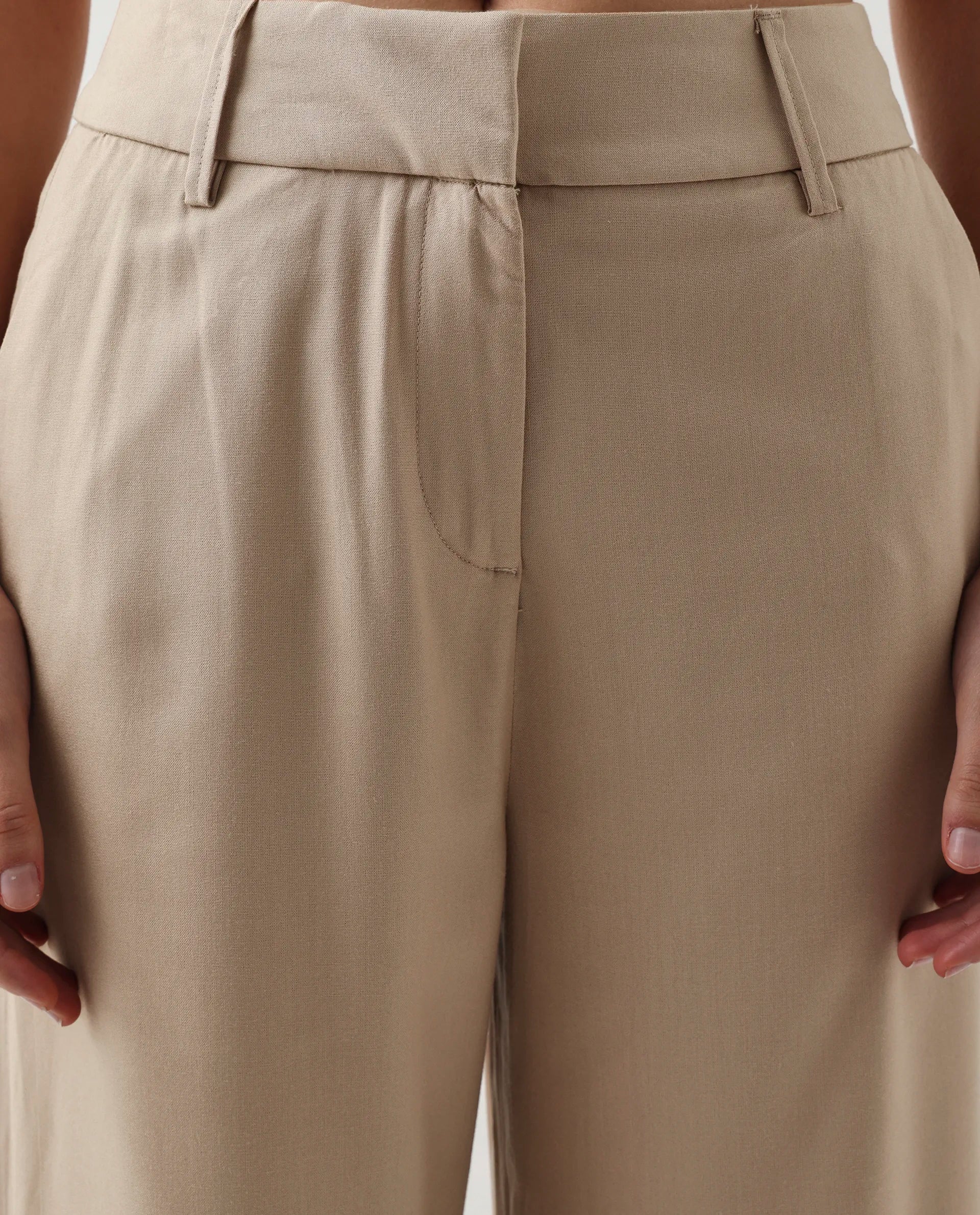 Rareism Women's Roneshif B Beige Viscose Plain Ankle Length Straight Fit Trouser